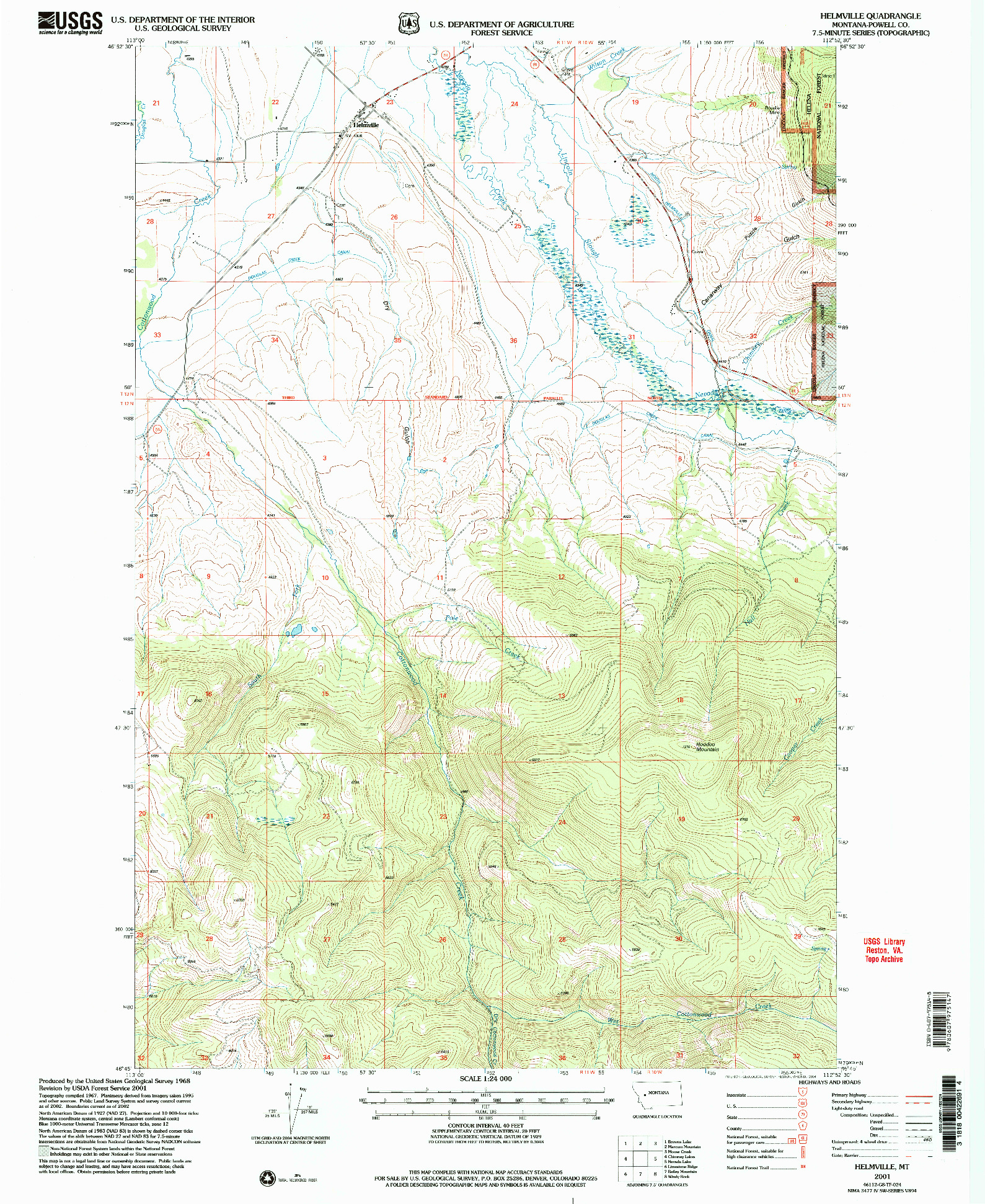 USGS 1:24000-SCALE QUADRANGLE FOR HELMVILLE, MT 2001