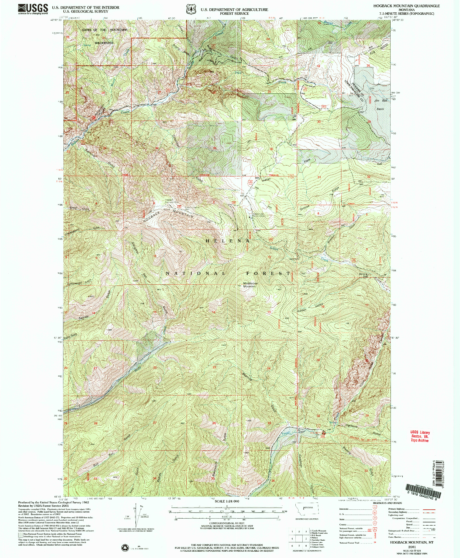 USGS 1:24000-SCALE QUADRANGLE FOR HOGBACK MOUNTAIN, MT 2001