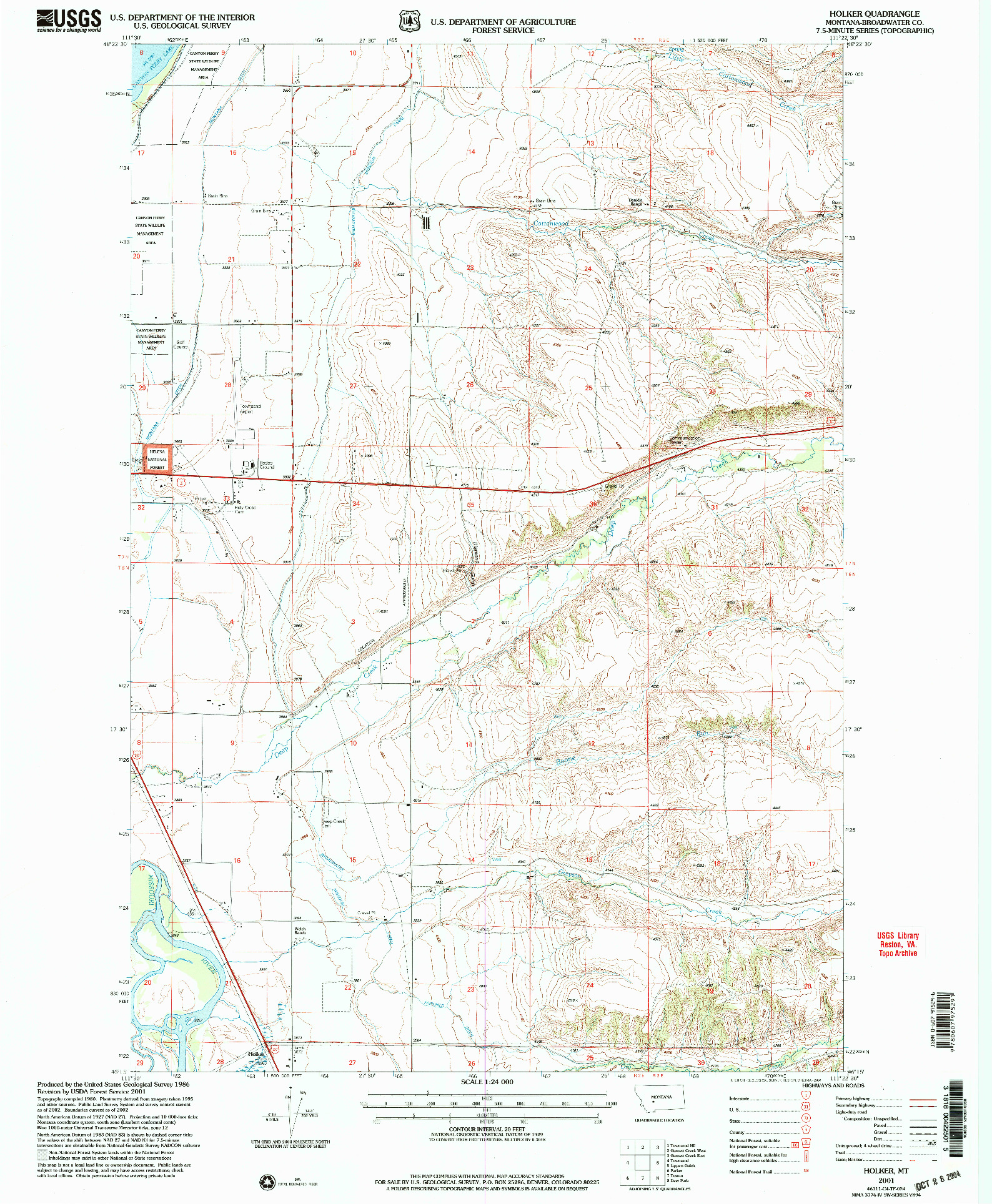 USGS 1:24000-SCALE QUADRANGLE FOR HOLKER, MT 2001
