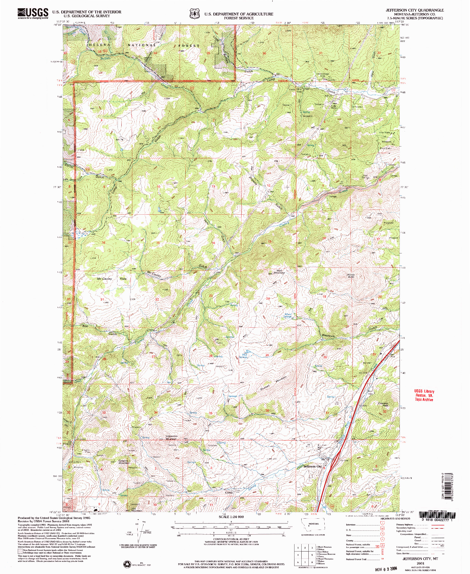 USGS 1:24000-SCALE QUADRANGLE FOR JEFFERSON CITY, MT 2001