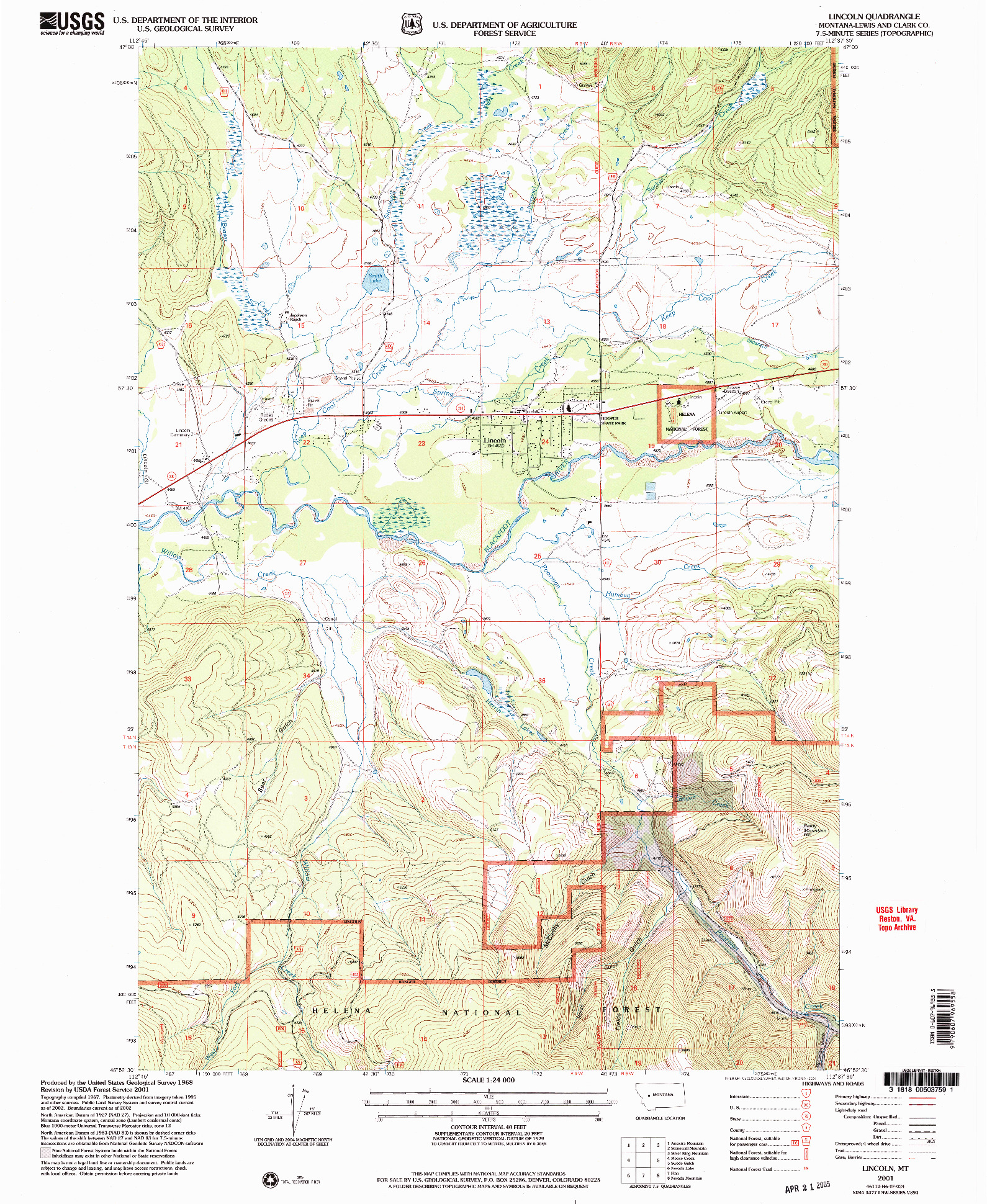 USGS 1:24000-SCALE QUADRANGLE FOR LINCOLN, MT 2001
