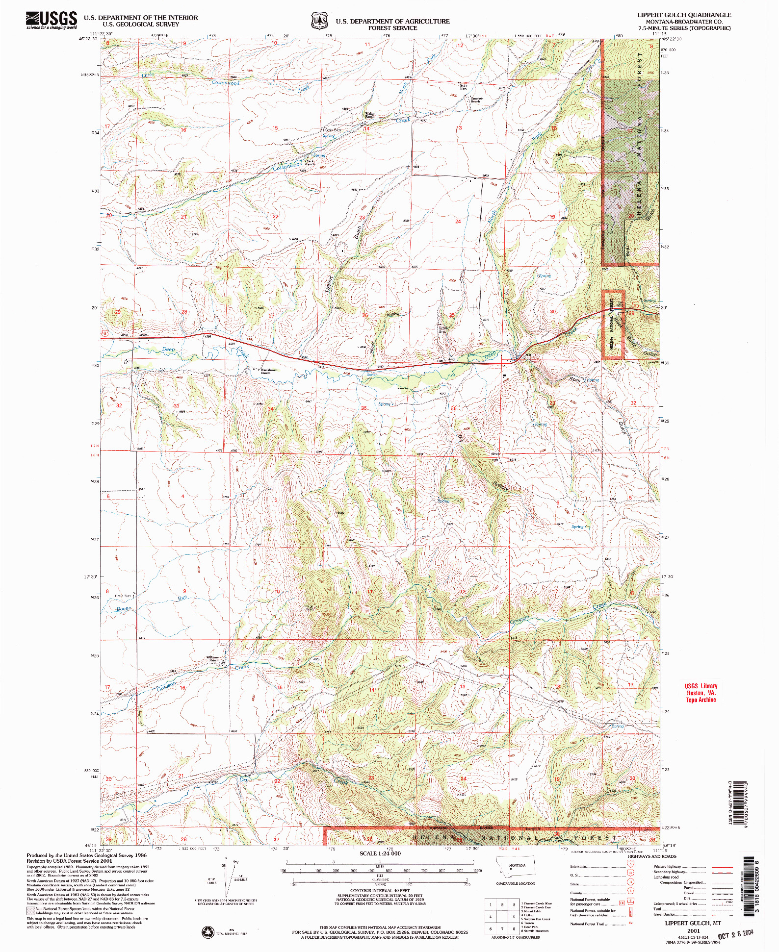 USGS 1:24000-SCALE QUADRANGLE FOR LIPPERT GULCH, MT 2001