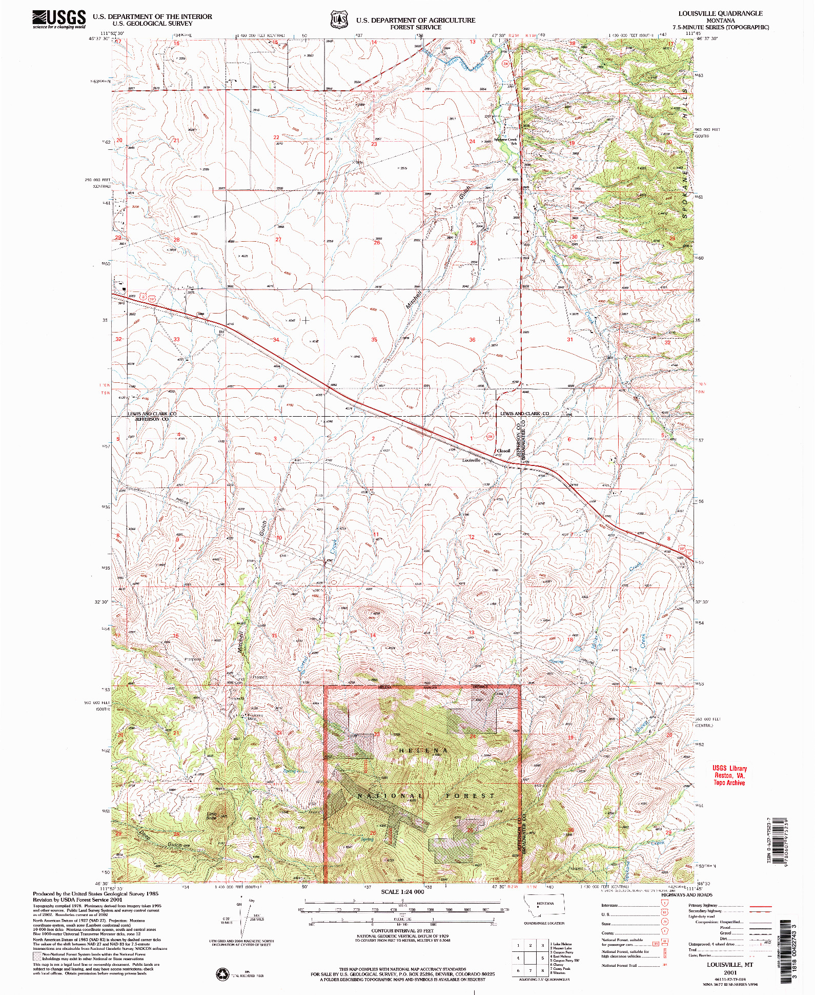 USGS 1:24000-SCALE QUADRANGLE FOR LOUISVILLE, MT 2001