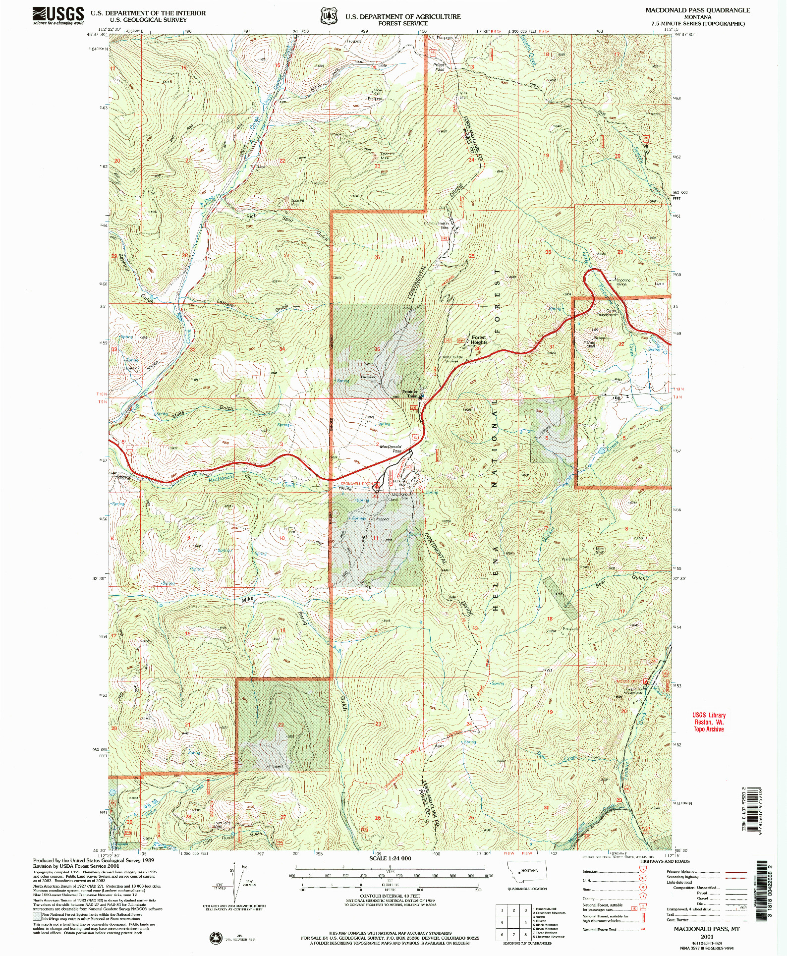 USGS 1:24000-SCALE QUADRANGLE FOR MACDONALD PASS, MT 2001