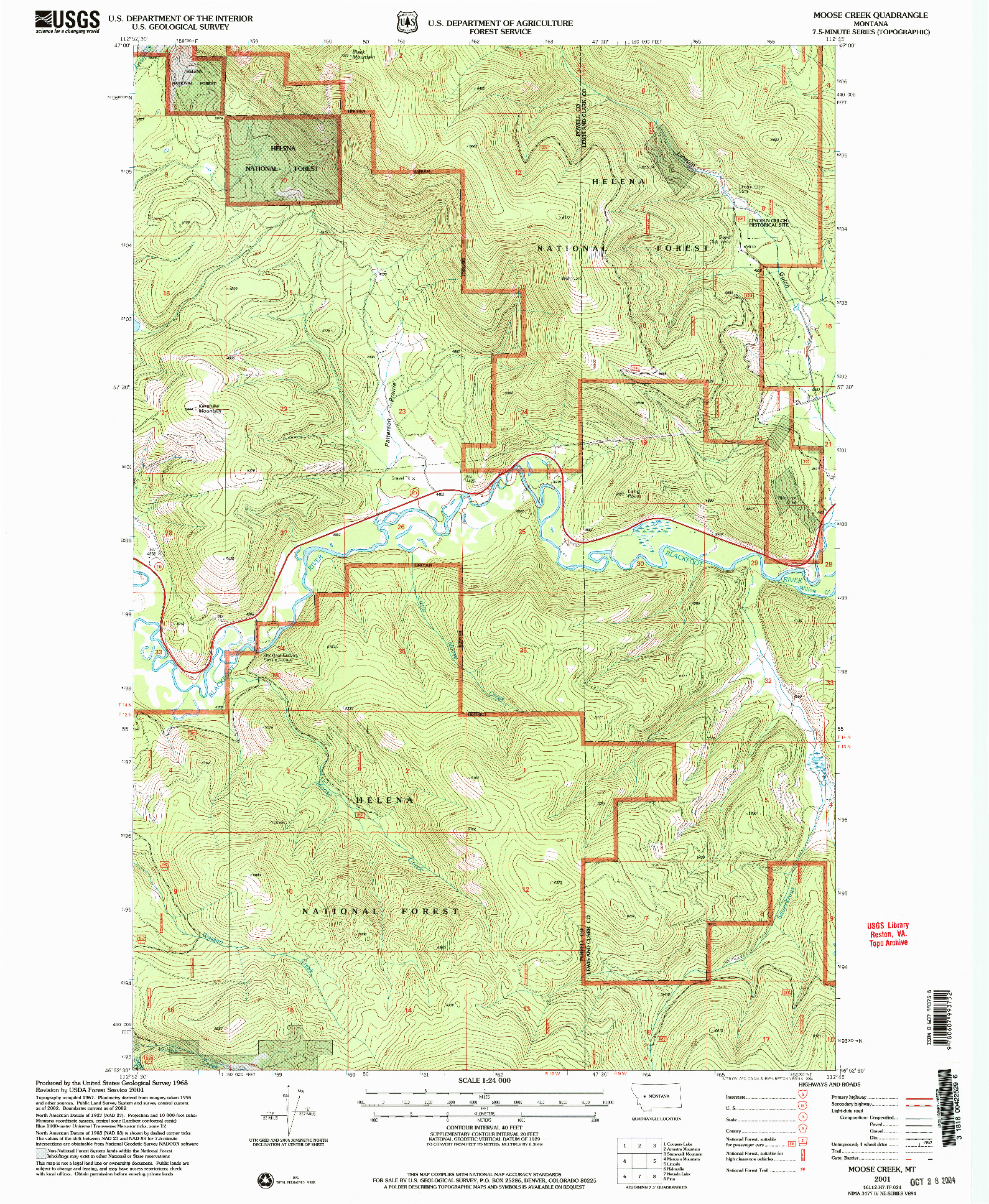 USGS 1:24000-SCALE QUADRANGLE FOR MOOSE CREEK, MT 2001