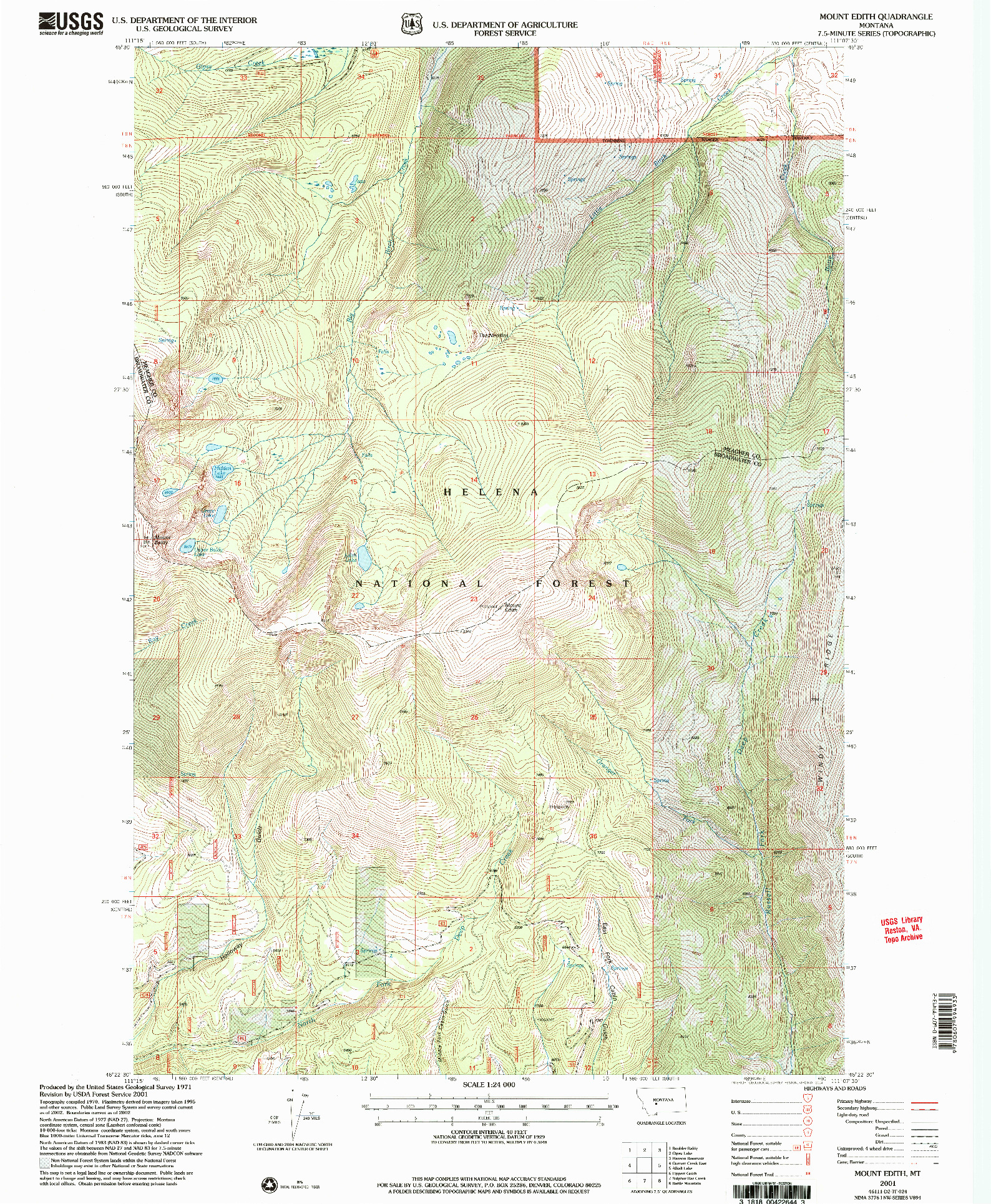 USGS 1:24000-SCALE QUADRANGLE FOR MOUNT EDITH, MT 2001