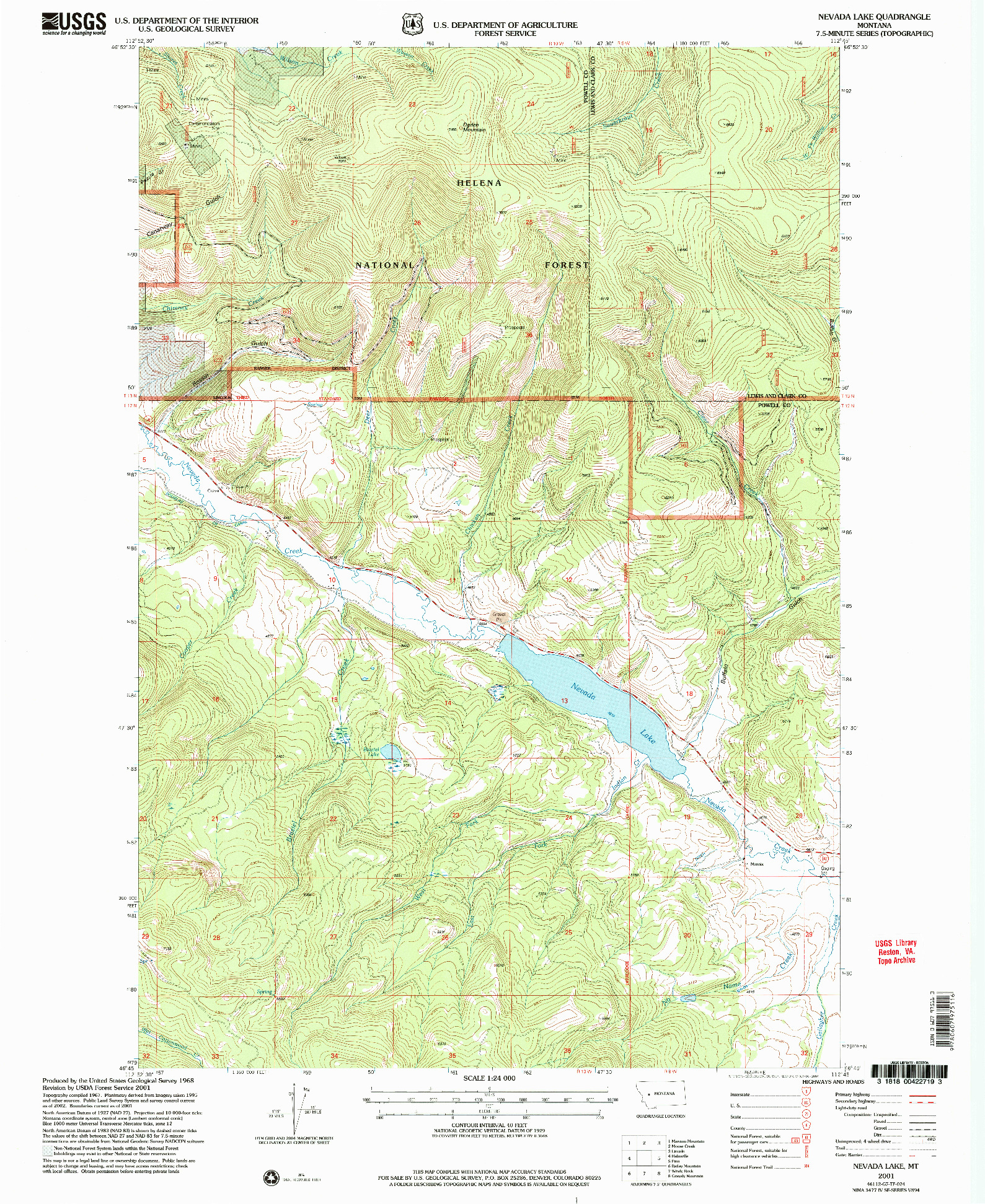 USGS 1:24000-SCALE QUADRANGLE FOR NEVADA LAKE, MT 2001