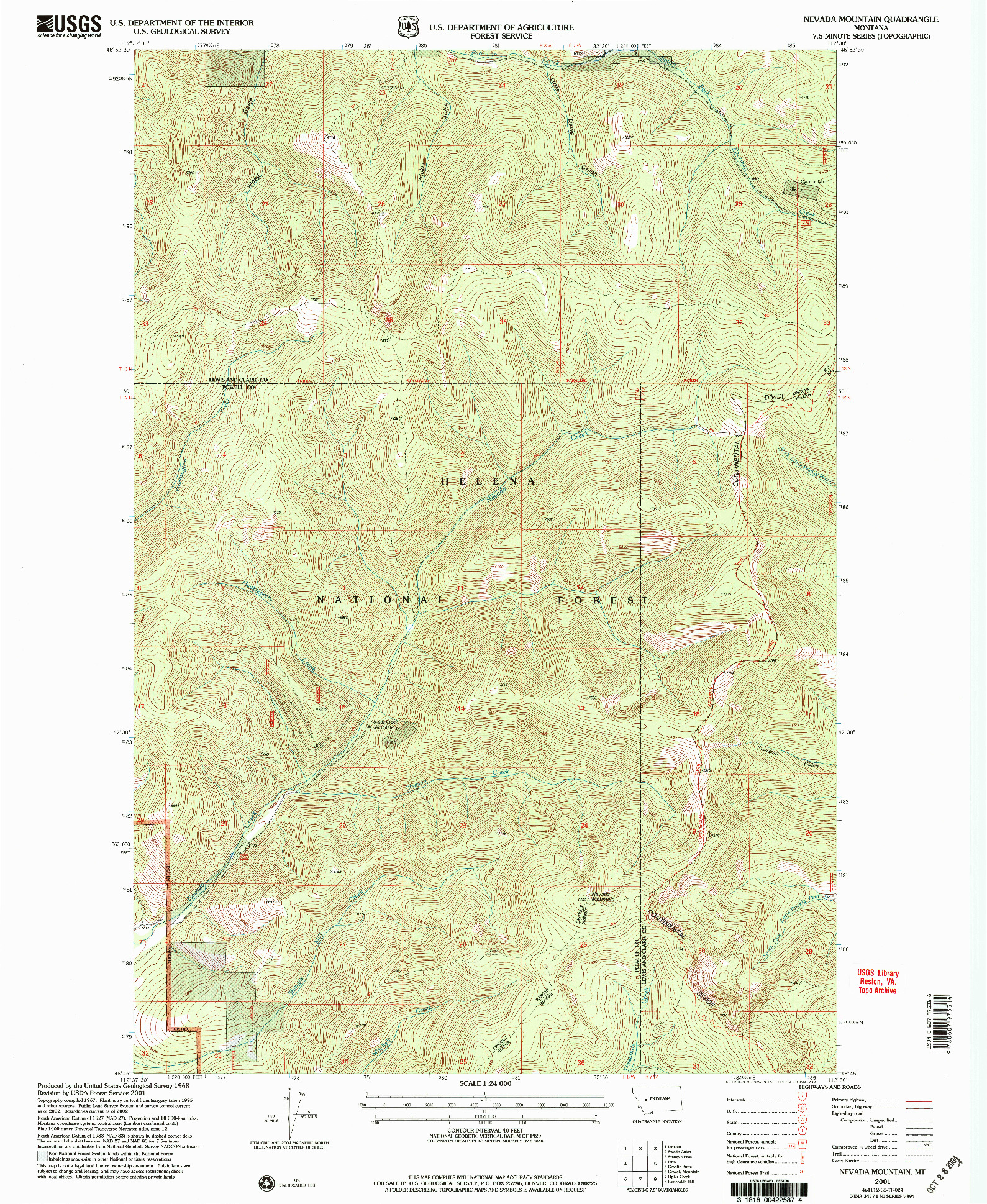 USGS 1:24000-SCALE QUADRANGLE FOR NEVADA MOUNTAIN, MT 2001