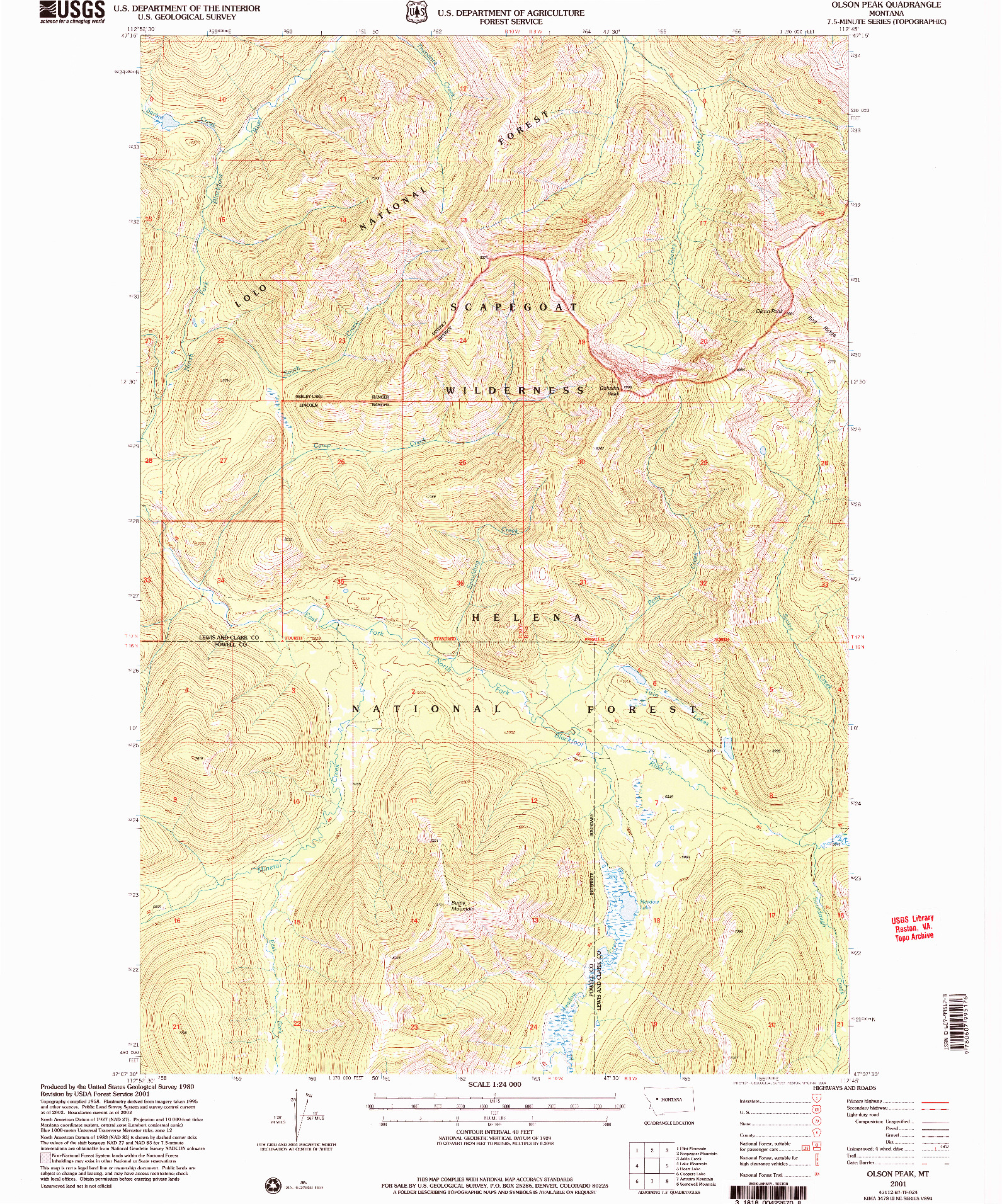 USGS 1:24000-SCALE QUADRANGLE FOR OLSON PEAK, MT 2001