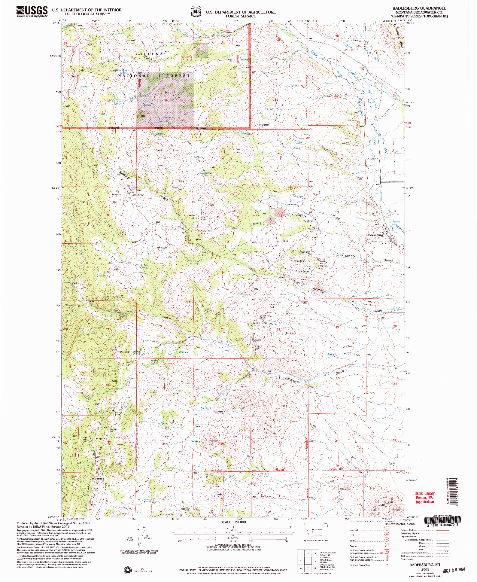 USGS 1:24000-SCALE QUADRANGLE FOR RADERSBURG, MT 2001