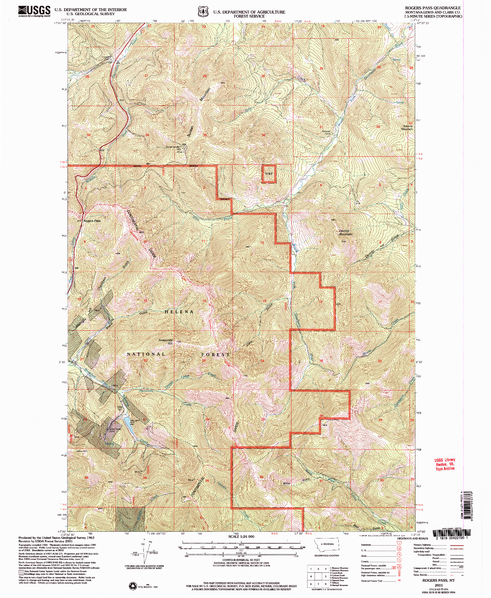 USGS 1:24000-SCALE QUADRANGLE FOR ROGERS PASS, MT 2001