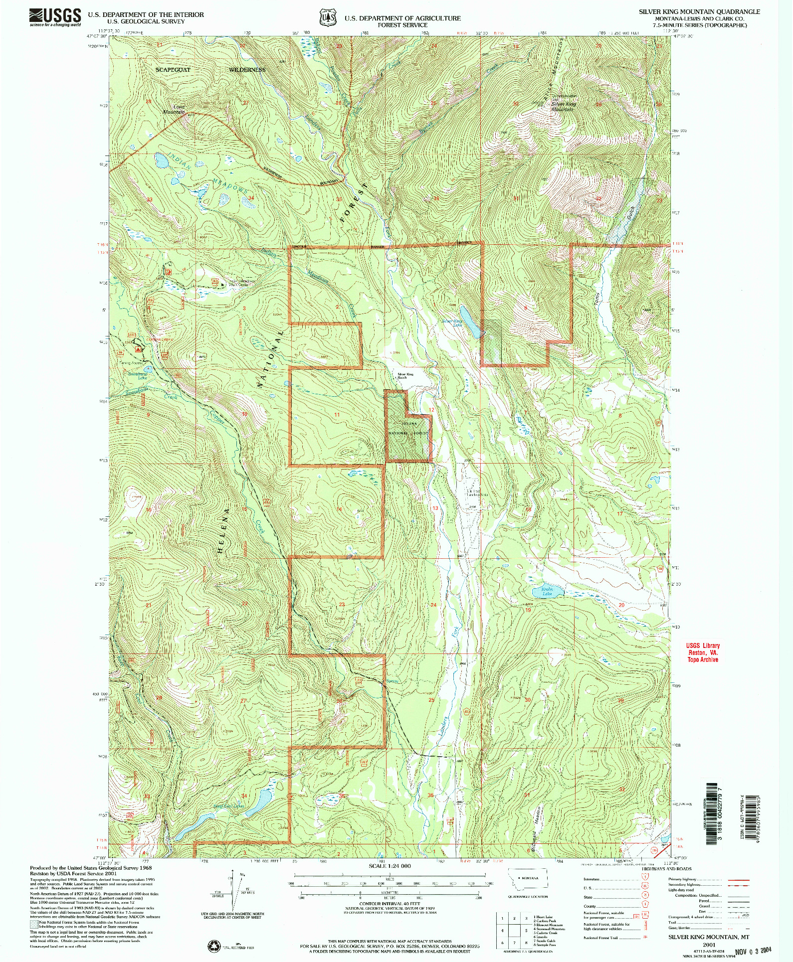 USGS 1:24000-SCALE QUADRANGLE FOR SILVER KING MOUNTAIN, MT 2001