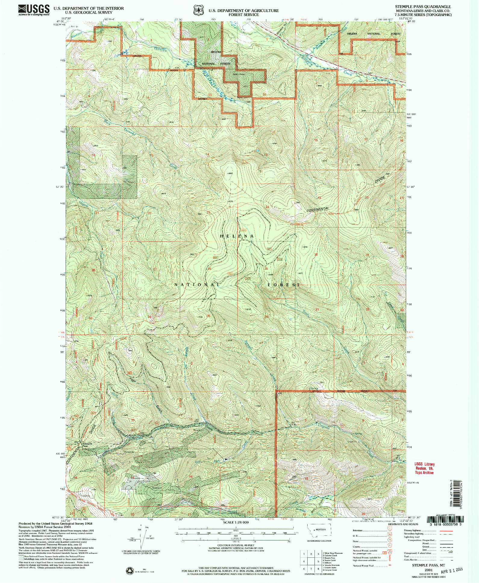 USGS 1:24000-SCALE QUADRANGLE FOR STEMPLE PASS, MT 2001