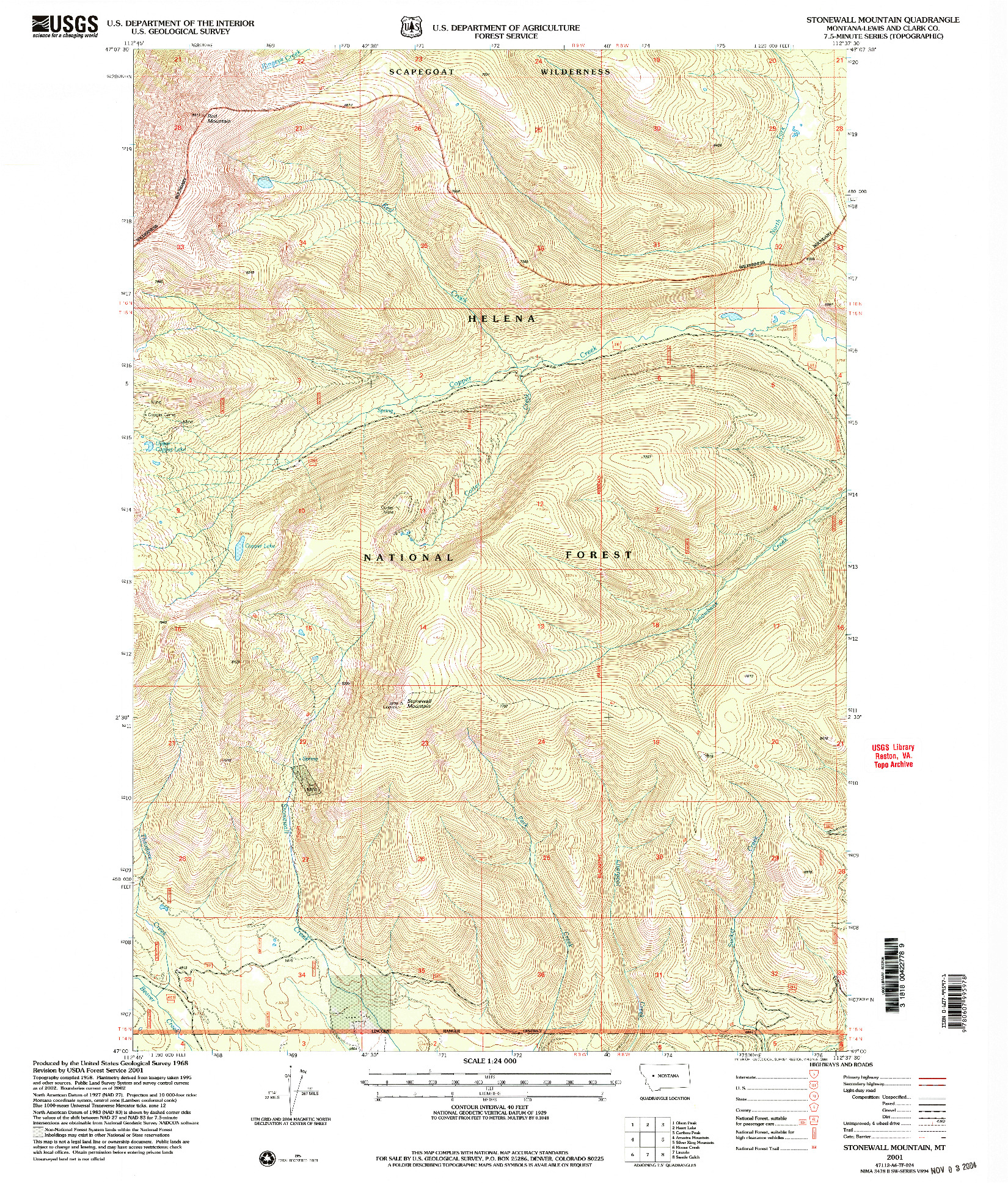 USGS 1:24000-SCALE QUADRANGLE FOR STONEHOUSE MOUNTAIN, MT 2001