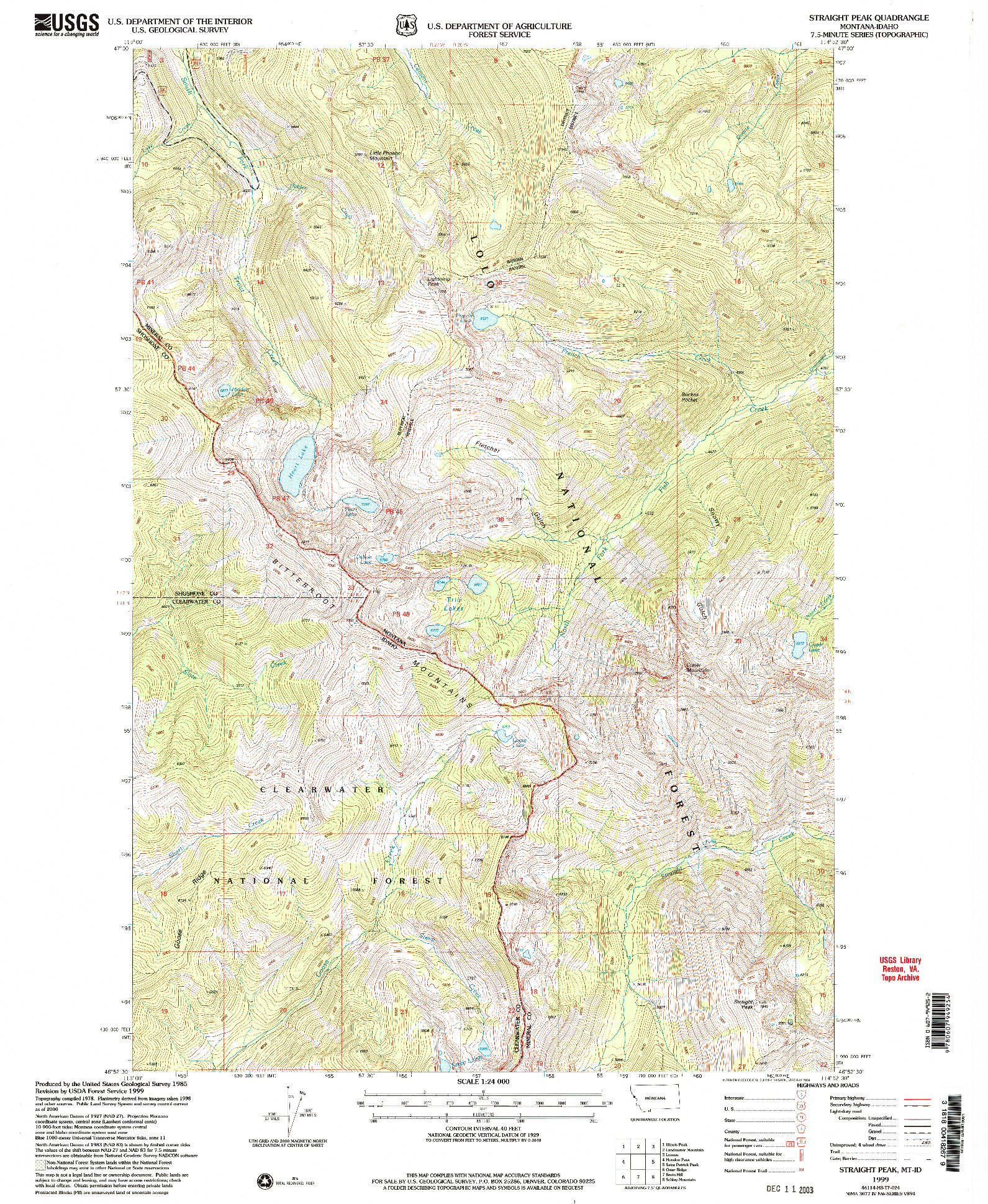 USGS 1:24000-SCALE QUADRANGLE FOR STRAIGHT PEAK, MT 1999