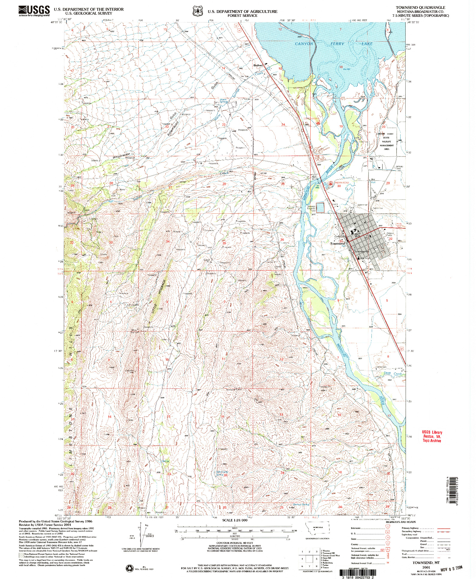 USGS 1:24000-SCALE QUADRANGLE FOR TOWNSEND, MT 2001
