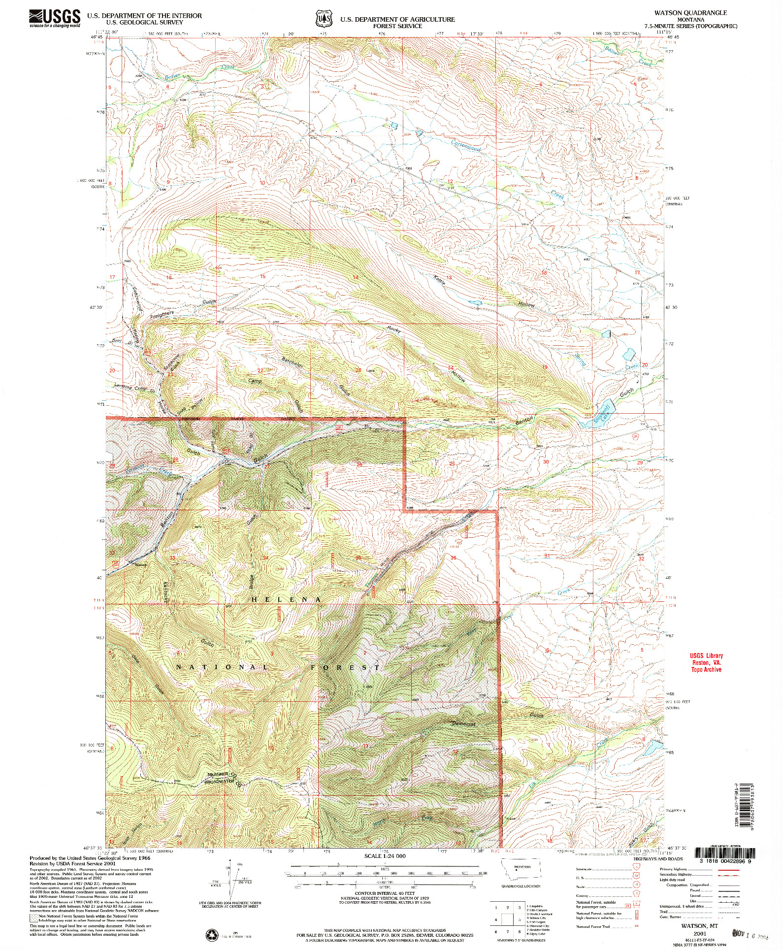 USGS 1:24000-SCALE QUADRANGLE FOR WATSON, MT 2001