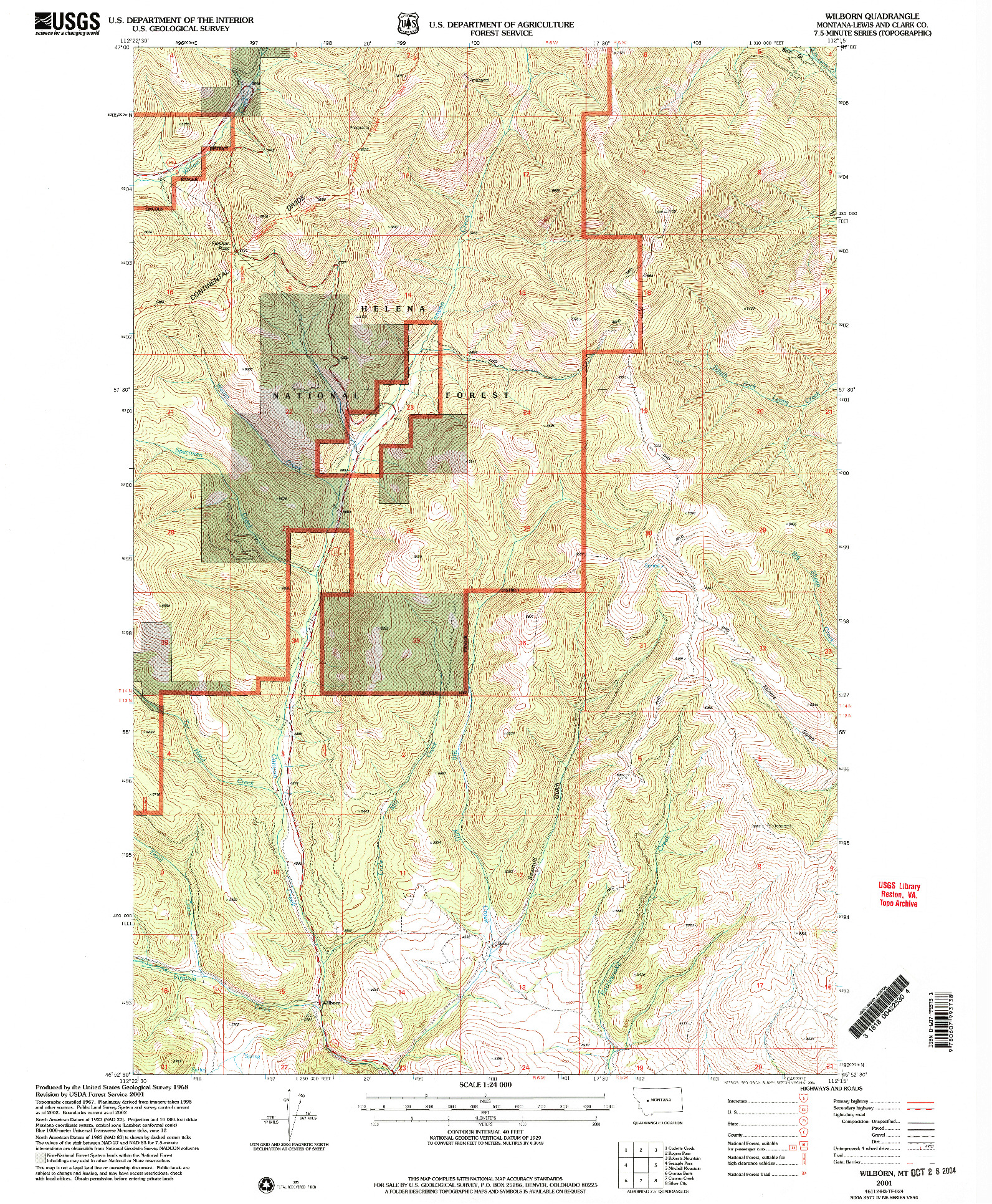 USGS 1:24000-SCALE QUADRANGLE FOR WILBORN, MT 2001