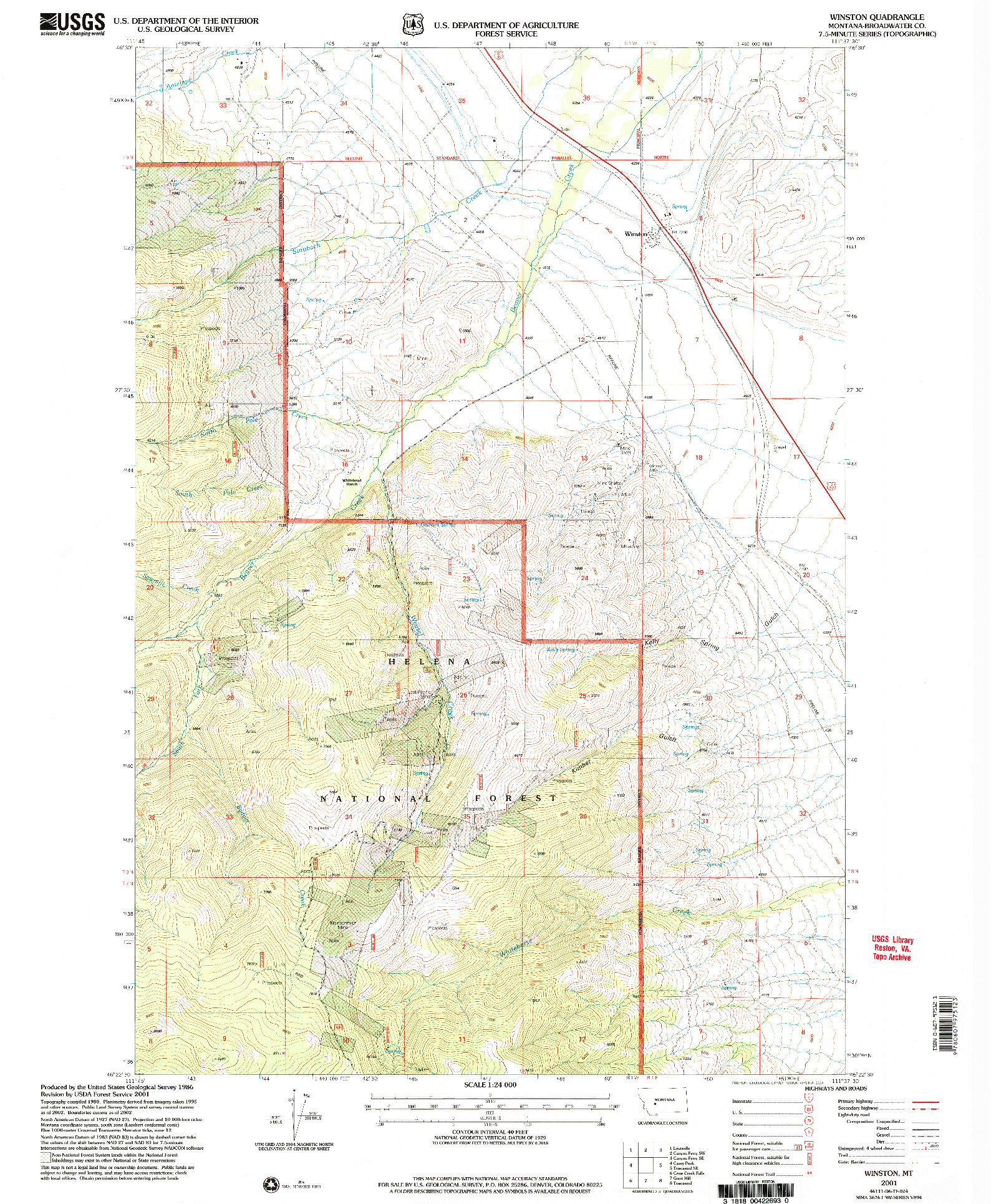 USGS 1:24000-SCALE QUADRANGLE FOR WINSTON, MT 2001