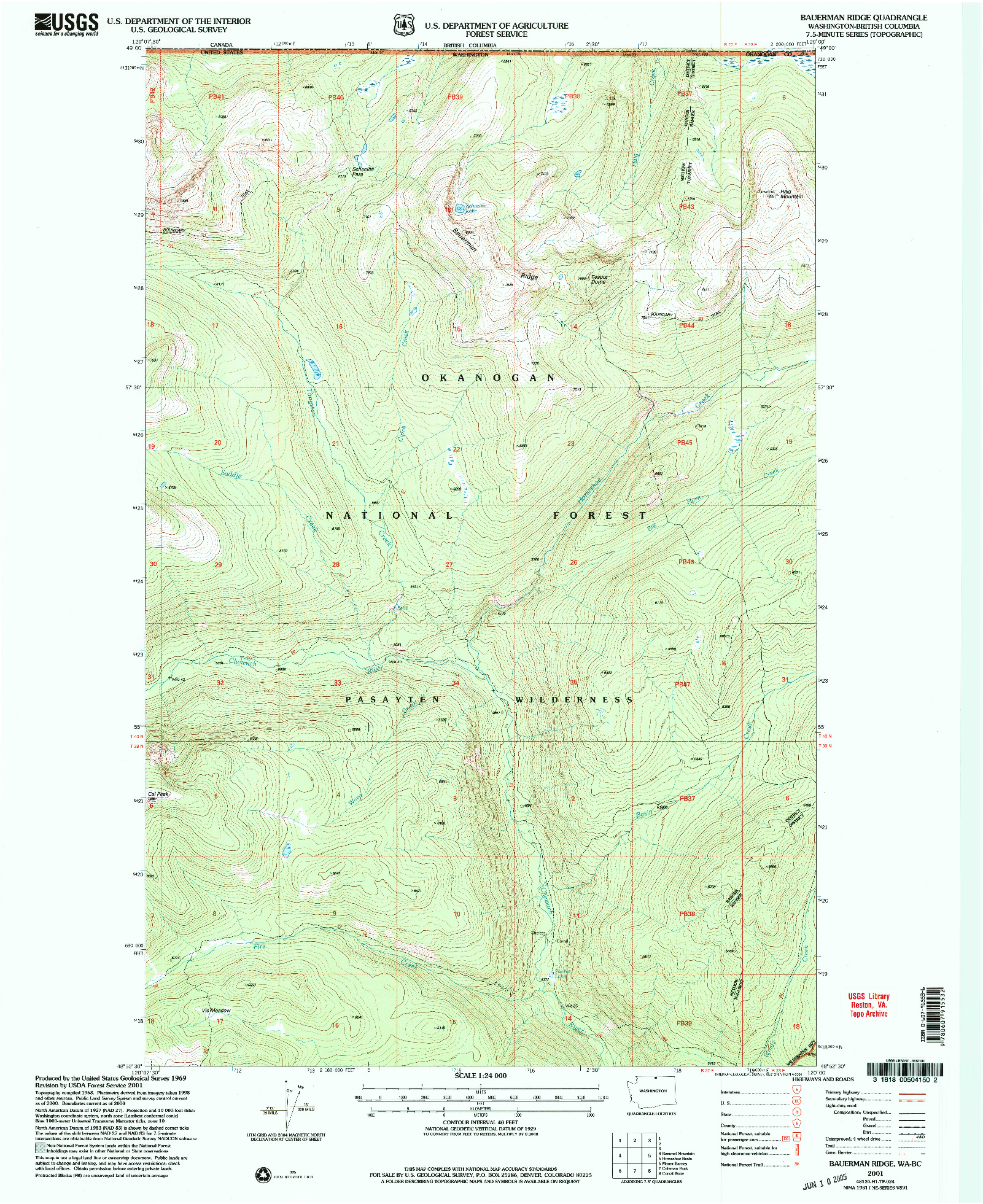 USGS 1:24000-SCALE QUADRANGLE FOR BAUERMAN RIDGE, WA 2001