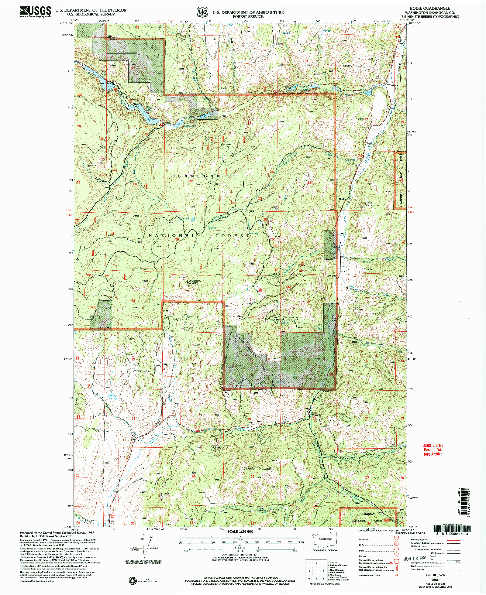 USGS 1:24000-SCALE QUADRANGLE FOR BODIE, WA 2001