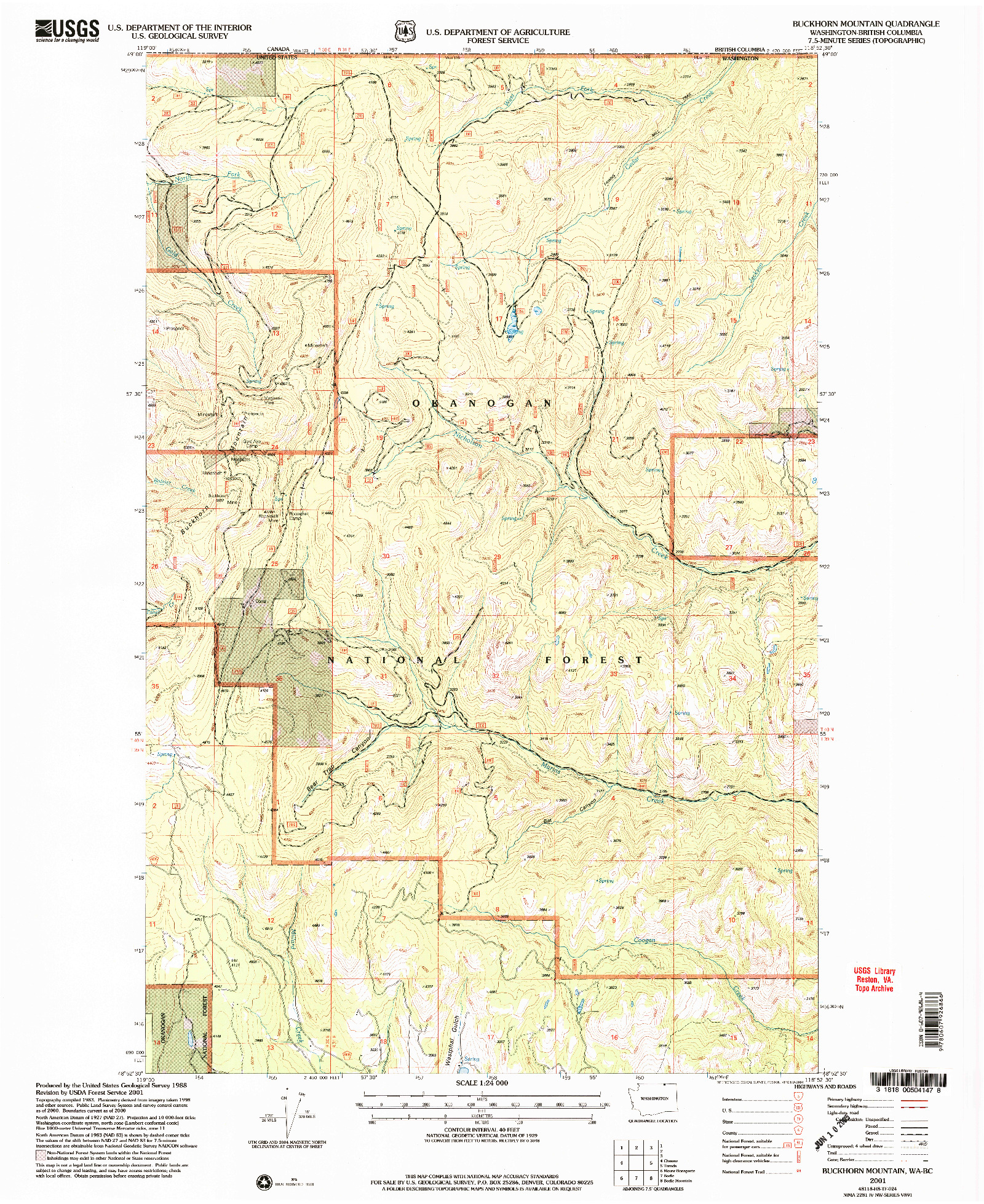 USGS 1:24000-SCALE QUADRANGLE FOR BUCKHORN MOUNTAIN, WA 2001