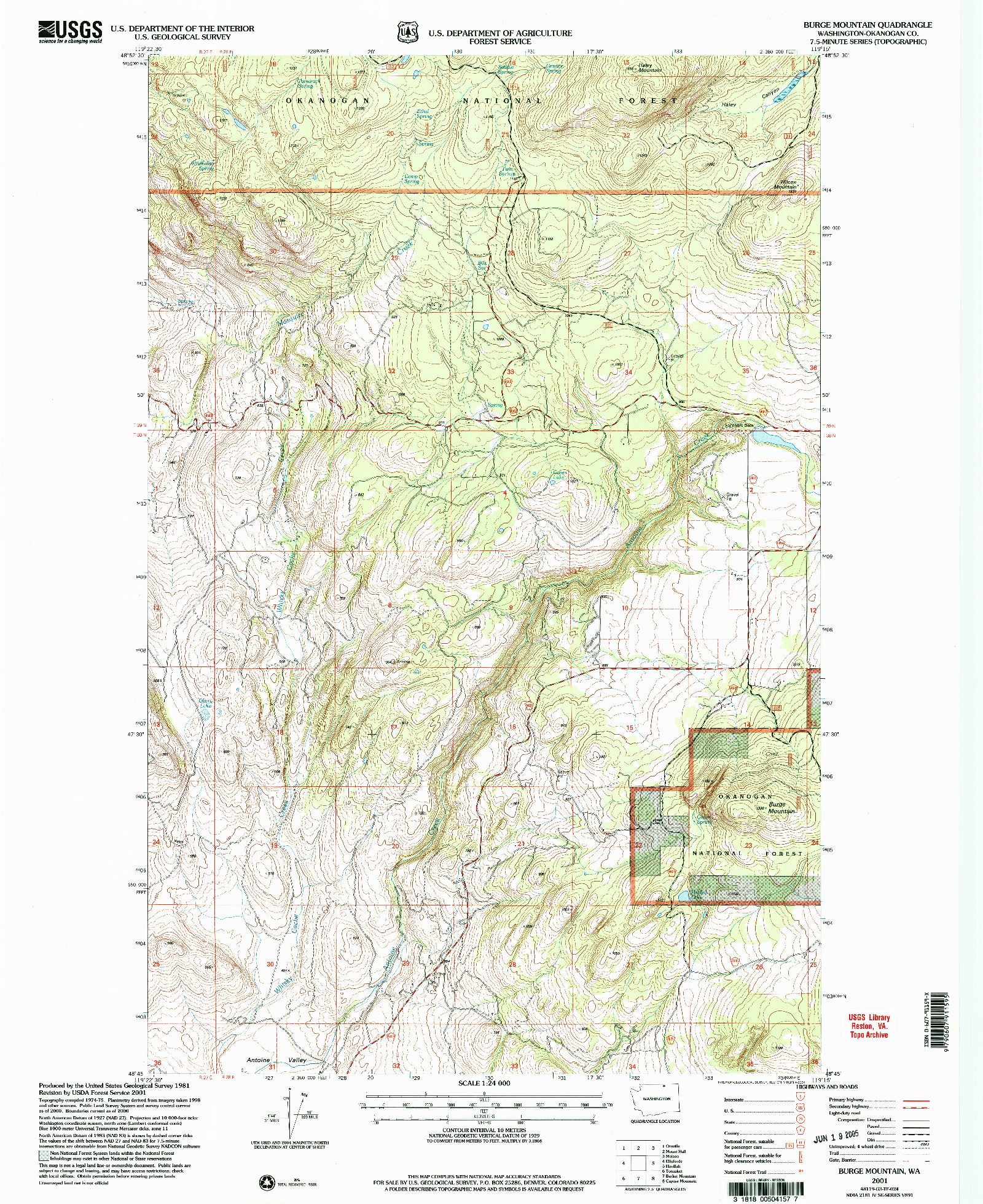 USGS 1:24000-SCALE QUADRANGLE FOR BURGE MOUNTAIN, WA 2001