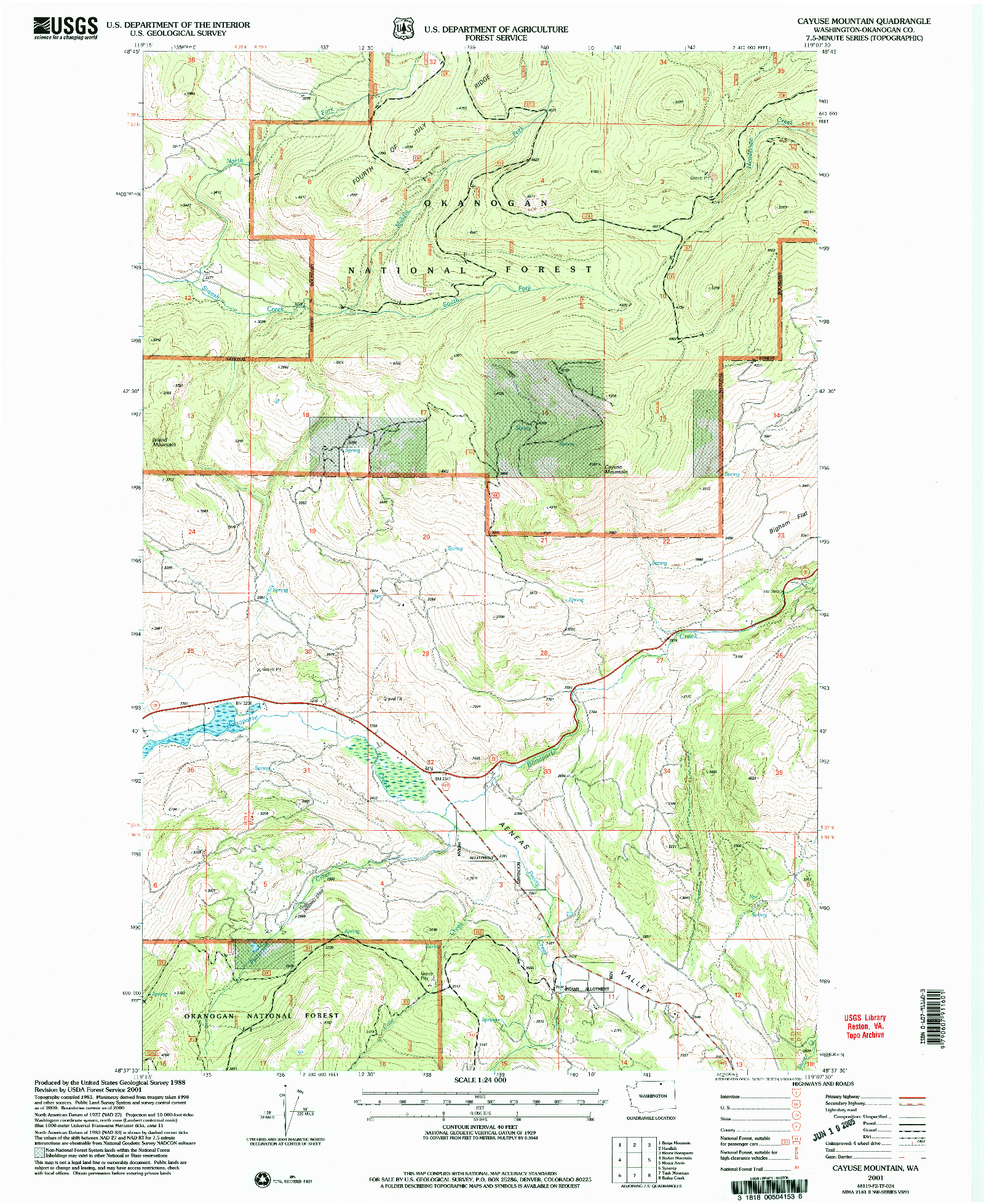 USGS 1:24000-SCALE QUADRANGLE FOR CAYUSE MOUNTAIN, WA 2001