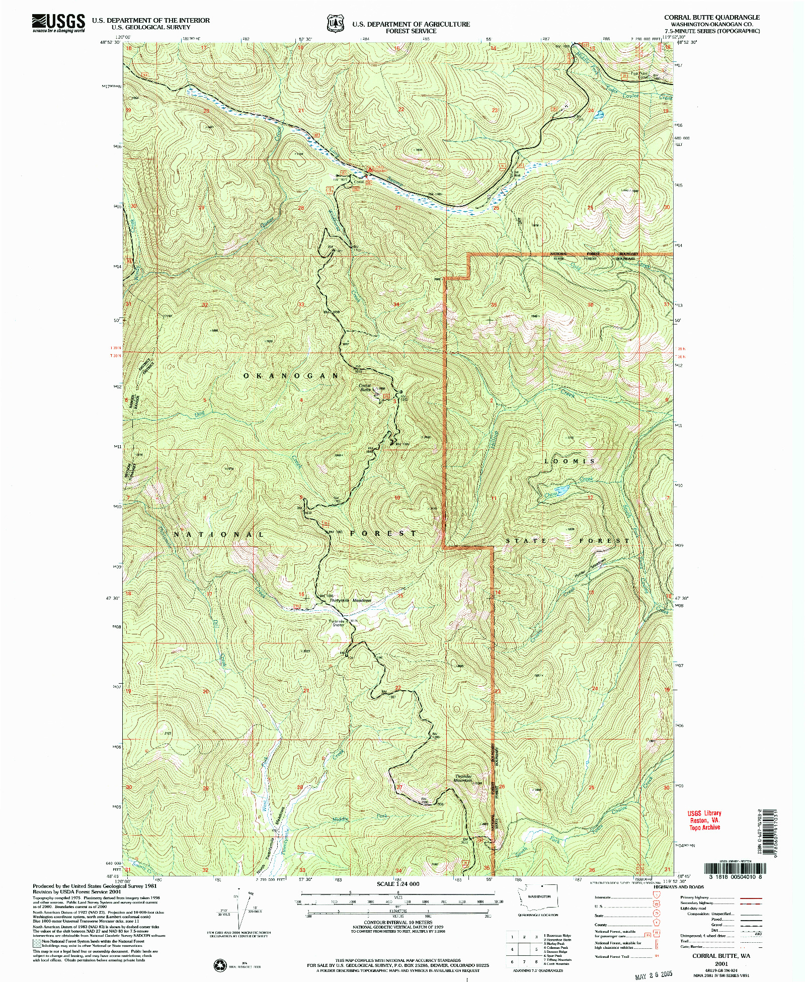 USGS 1:24000-SCALE QUADRANGLE FOR CORRAL BUTTE, WA 2001