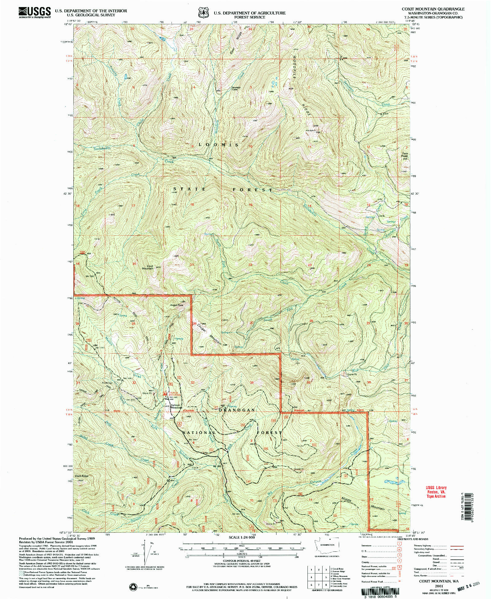 USGS 1:24000-SCALE QUADRANGLE FOR COXIT MOUNTAIN, WA 2001