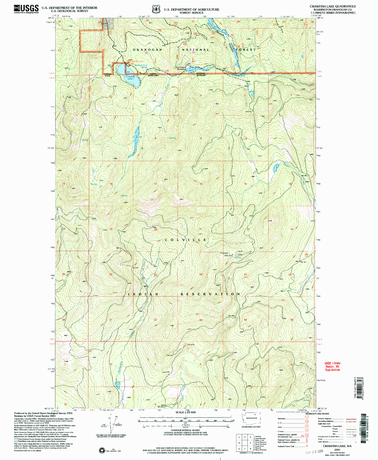 USGS 1:24000-SCALE QUADRANGLE FOR CRAWFISH LAKE, WA 2001