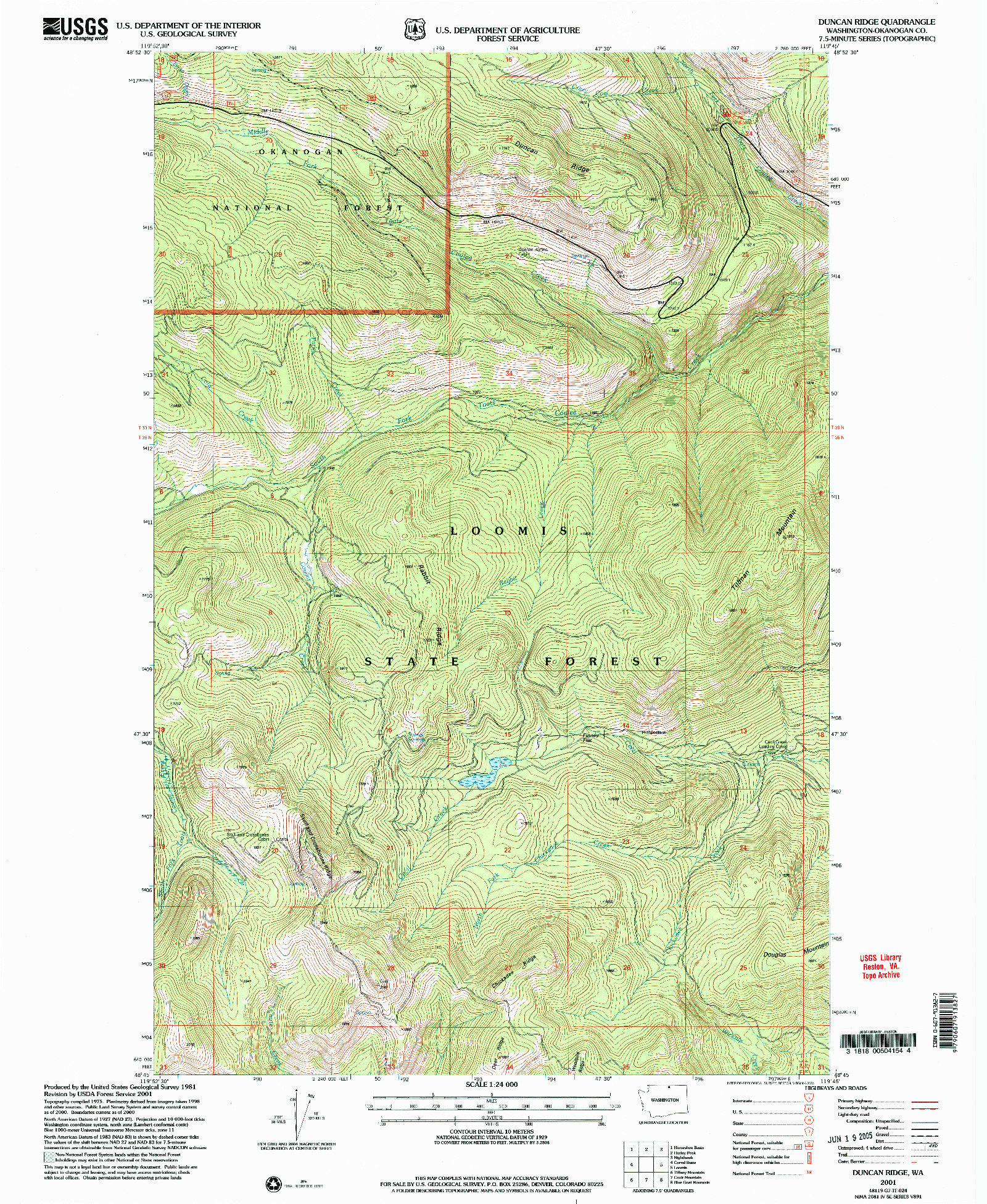 USGS 1:24000-SCALE QUADRANGLE FOR DUNCAN RIDGE, WA 2001