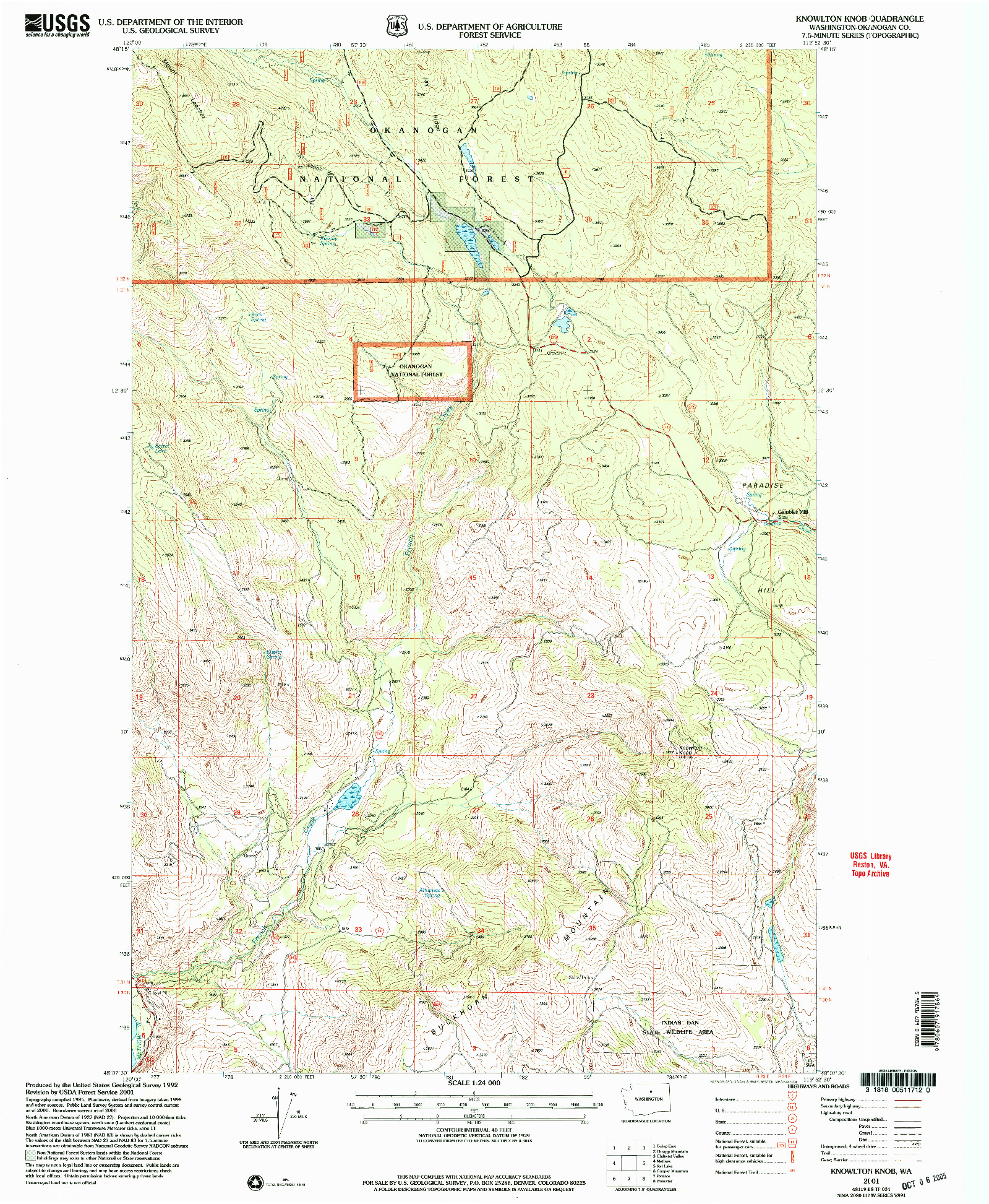 USGS 1:24000-SCALE QUADRANGLE FOR KNOWLTON KNOB, WA 2001