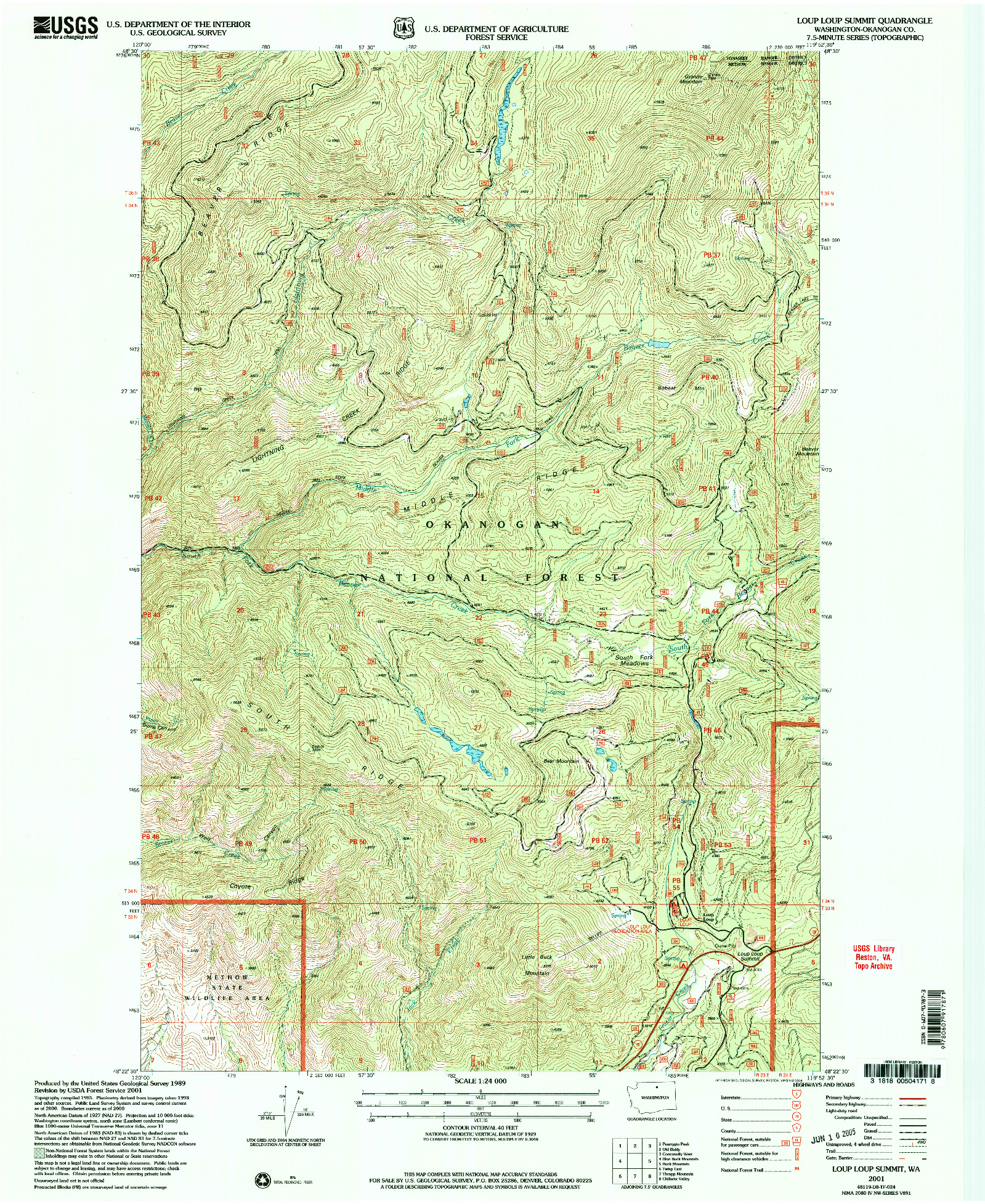 USGS 1:24000-SCALE QUADRANGLE FOR LOUP LOUP SUMMIT, WA 2001