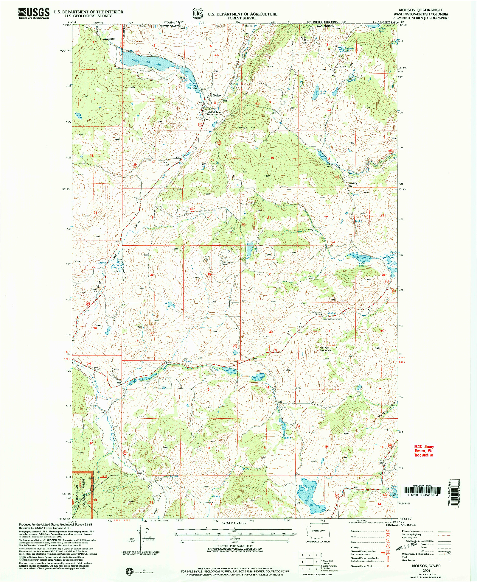 USGS 1:24000-SCALE QUADRANGLE FOR MOLSON, WA 2001