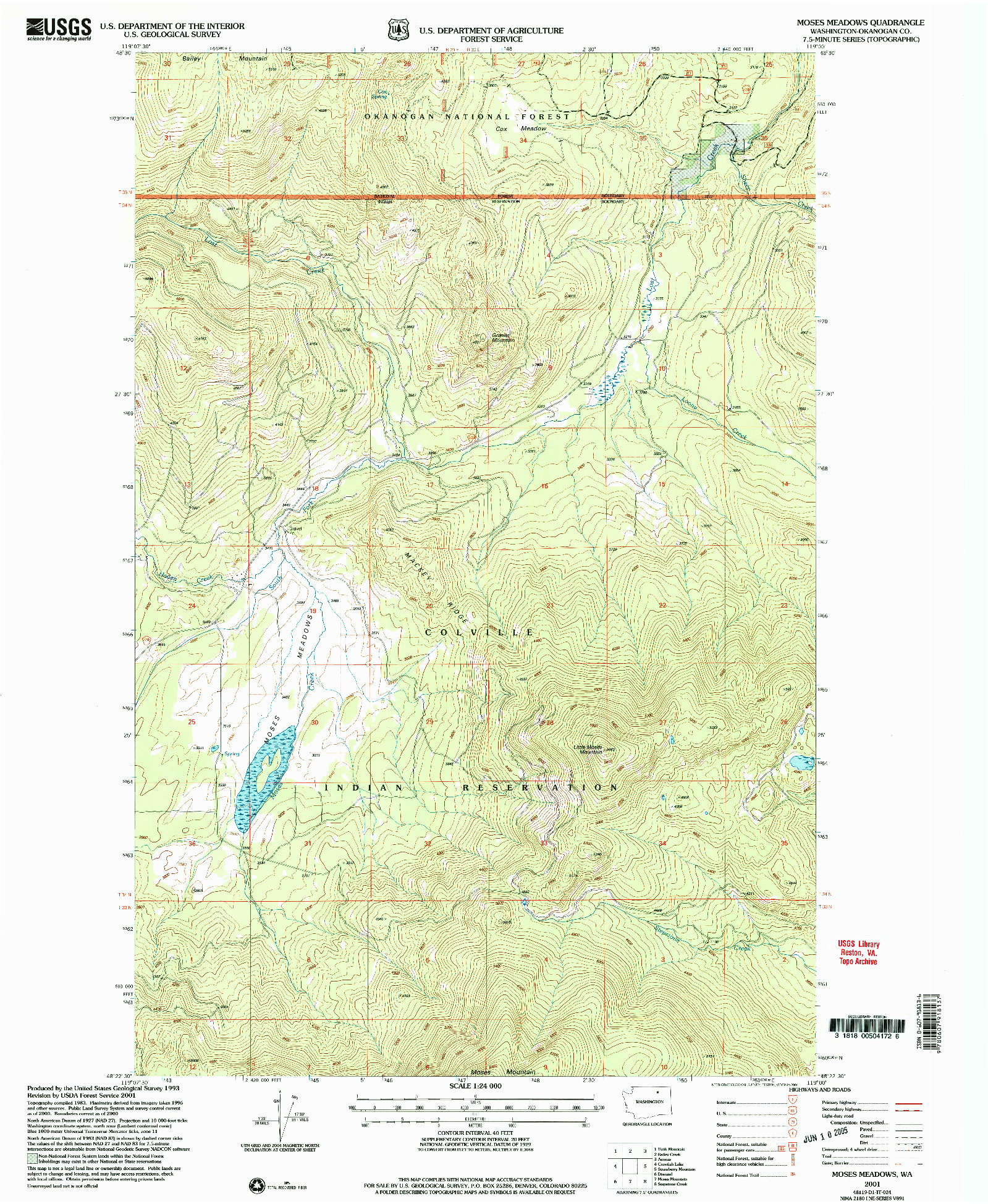 USGS 1:24000-SCALE QUADRANGLE FOR MOSES MEADOWS, WA 2001