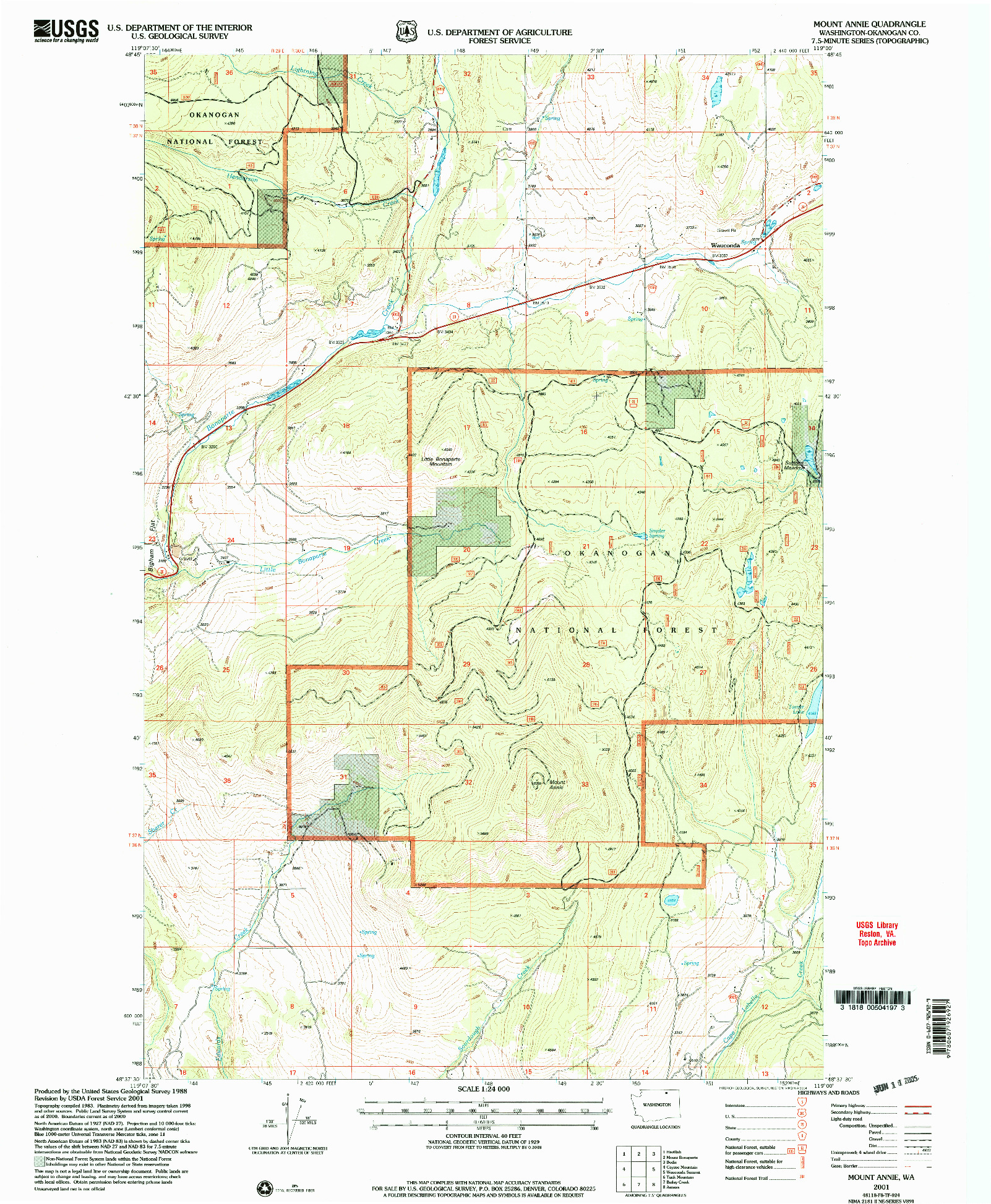 USGS 1:24000-SCALE QUADRANGLE FOR MOUNT ANNIE, WA 2001