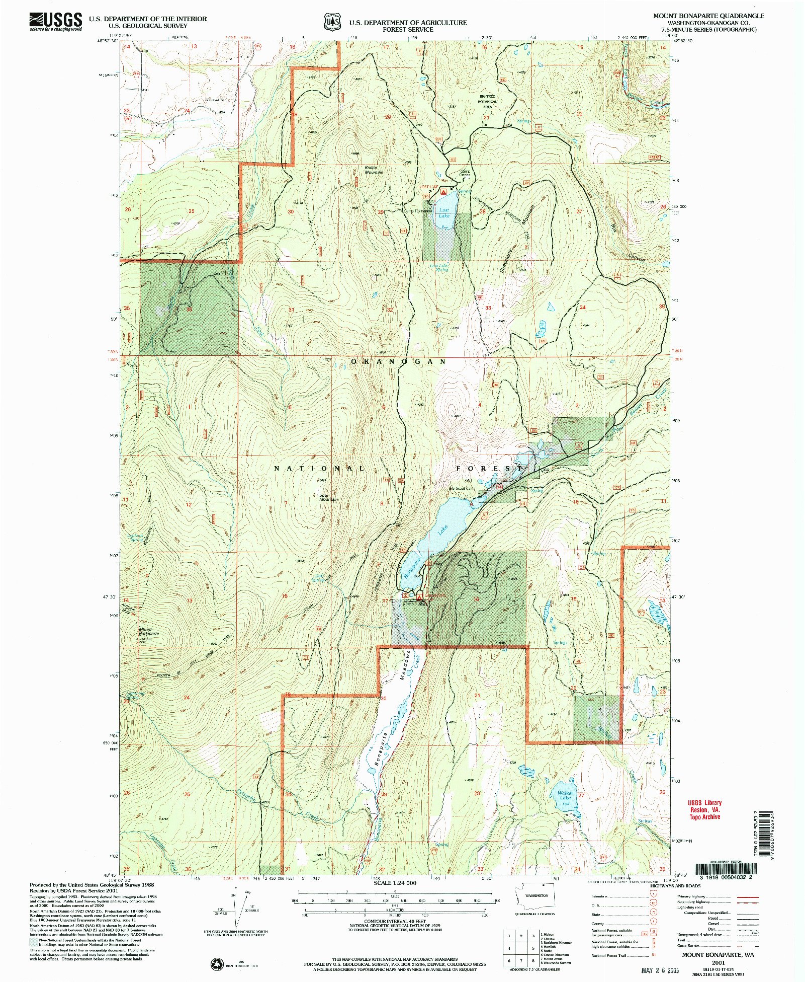 USGS 1:24000-SCALE QUADRANGLE FOR MOUNT BONAPARTE, WA 2001