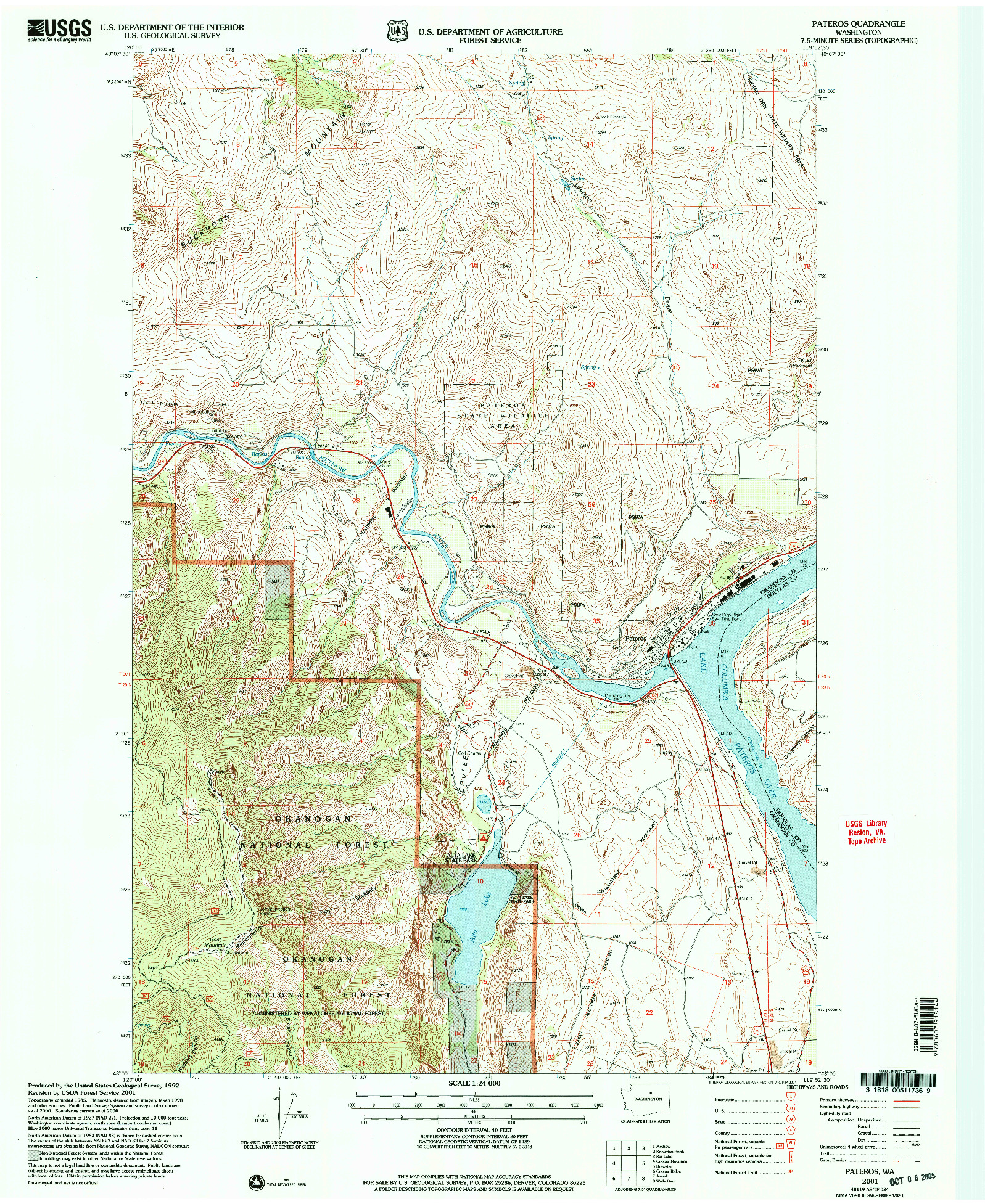 USGS 1:24000-SCALE QUADRANGLE FOR PATEROS, WA 2001