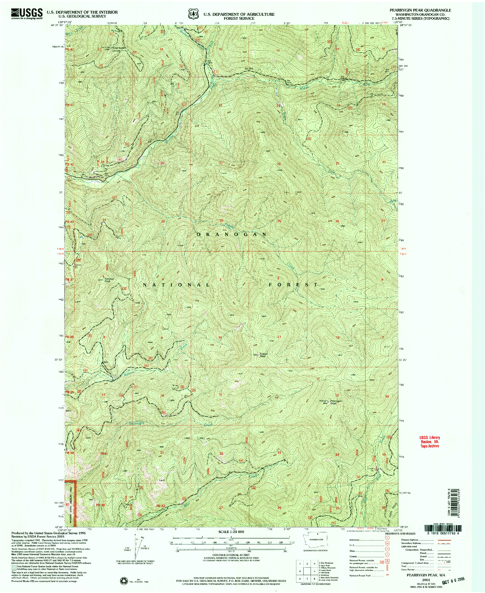 USGS 1:24000-SCALE QUADRANGLE FOR PEARRYGIN PEAK, WA 2001