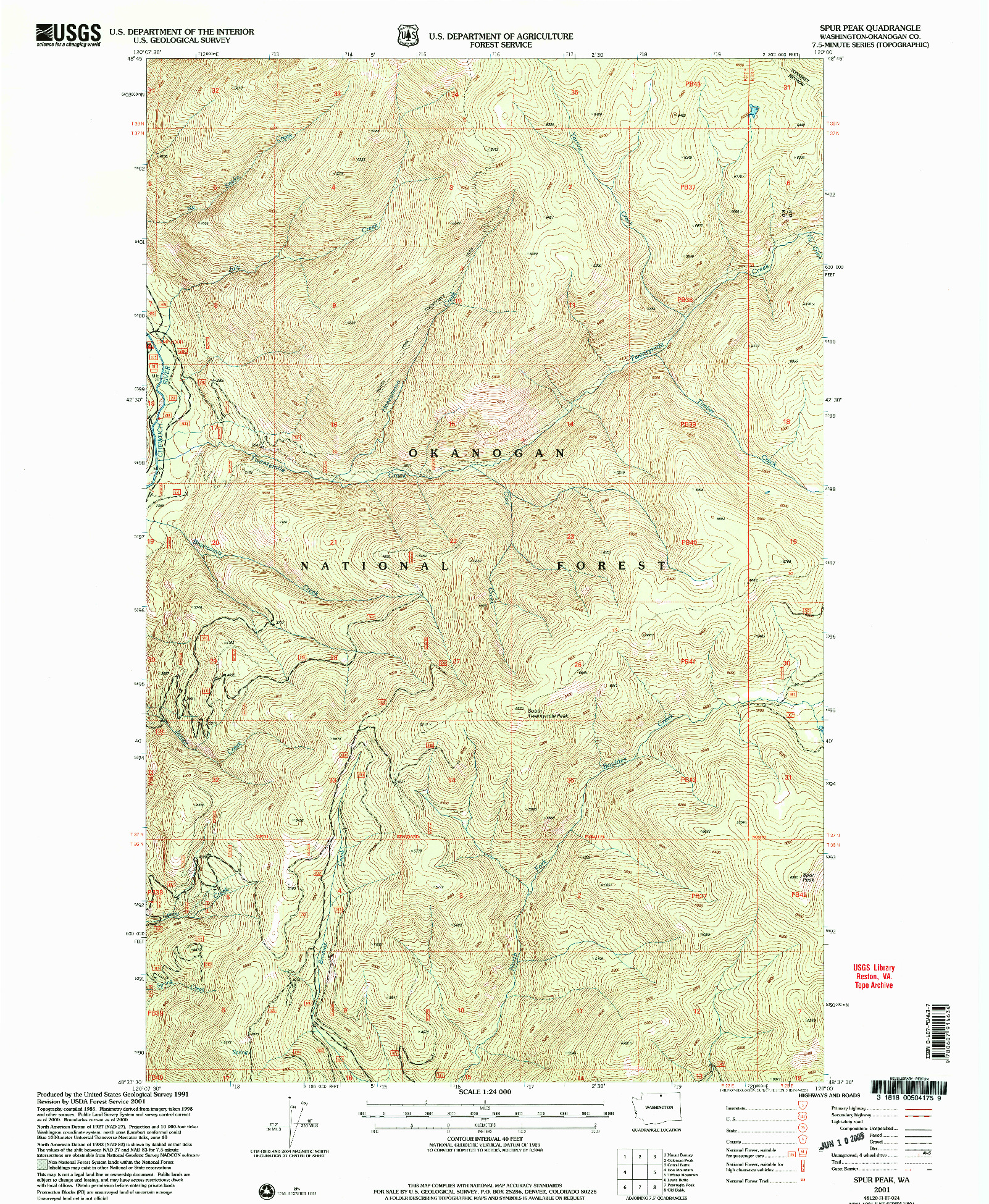 USGS 1:24000-SCALE QUADRANGLE FOR SPUR PEAK, WA 2001