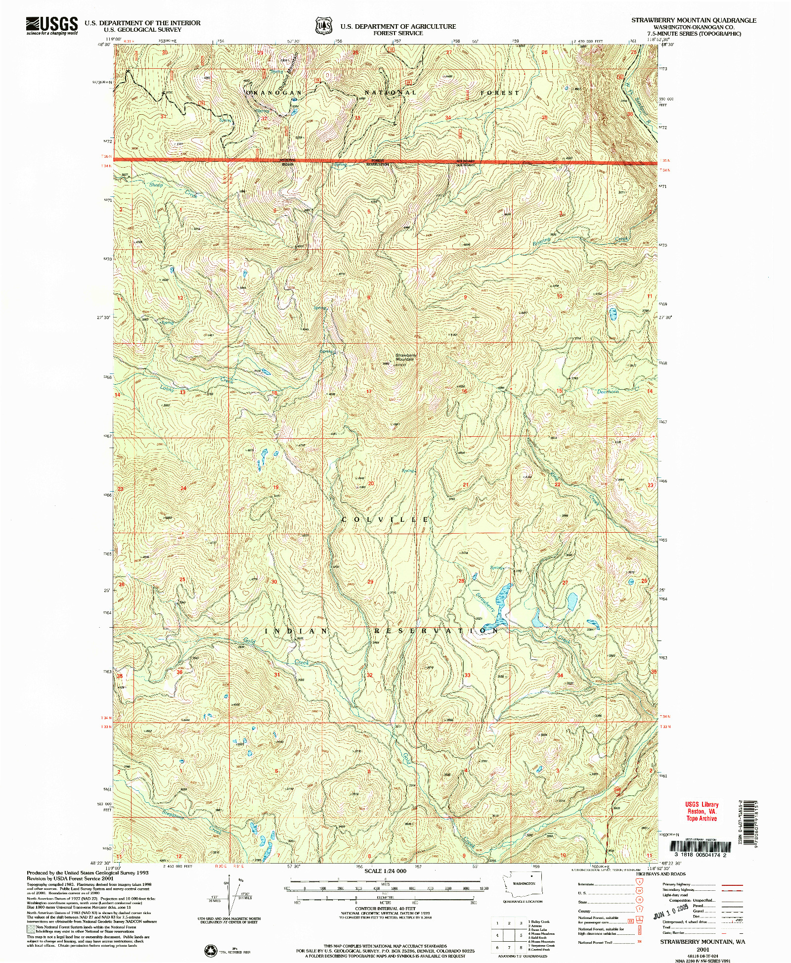 USGS 1:24000-SCALE QUADRANGLE FOR STRAWBERRY MOUNTAIN, WA 2001