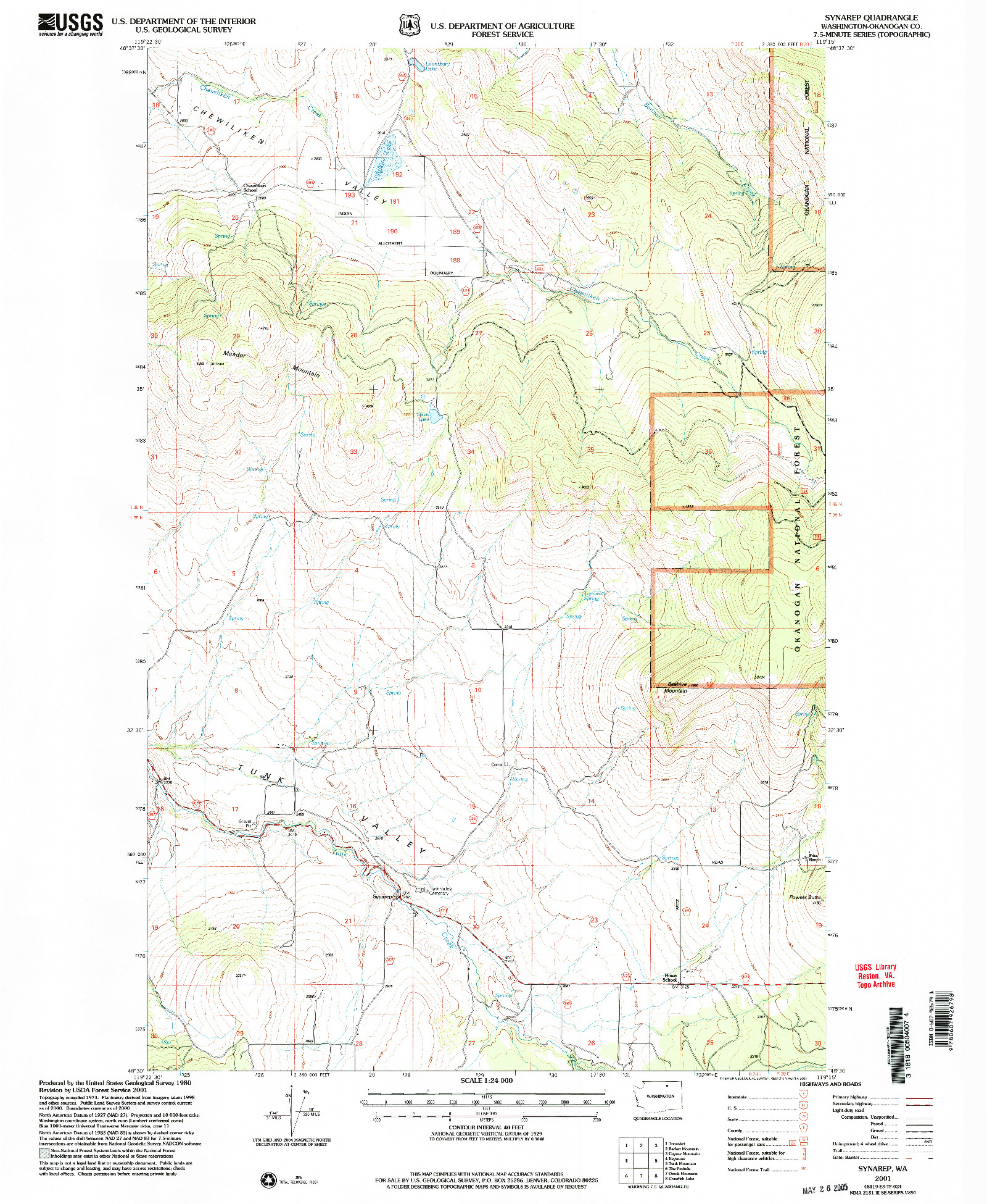 USGS 1:24000-SCALE QUADRANGLE FOR SYNAREP, WA 2001