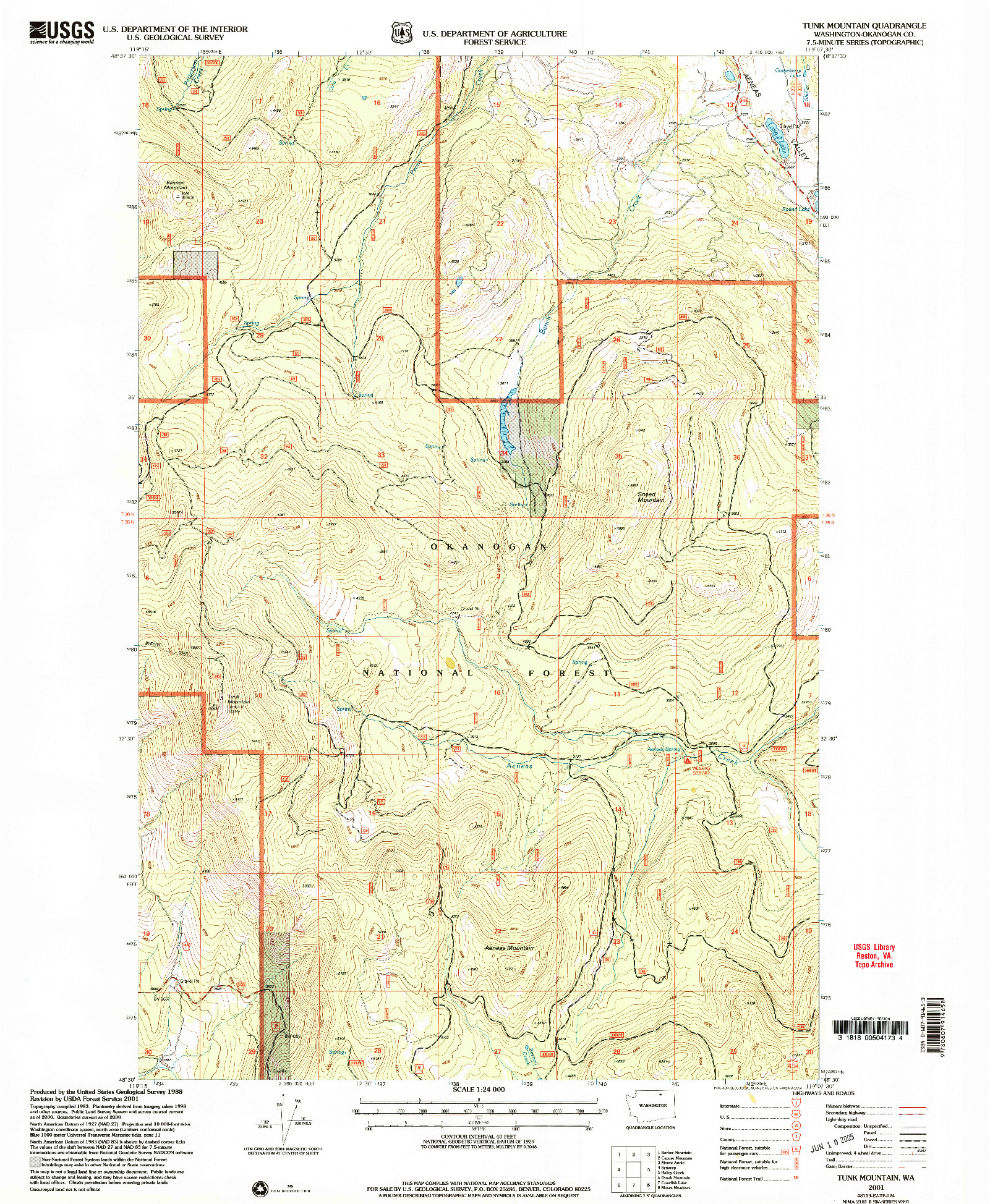 USGS 1:24000-SCALE QUADRANGLE FOR TUNK MOUNTAIN, WA 2001