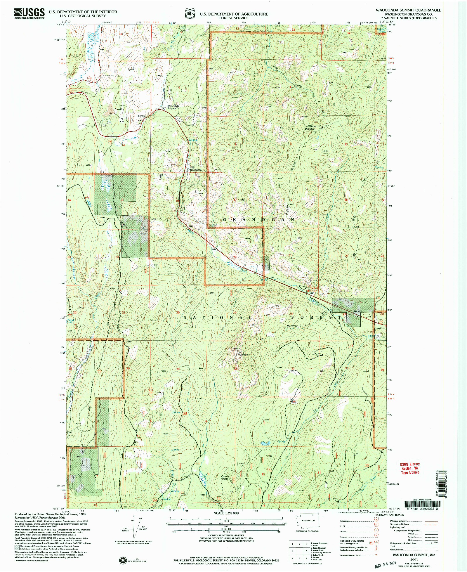 USGS 1:24000-SCALE QUADRANGLE FOR WAUCONDA SUMMIT, WA 2001