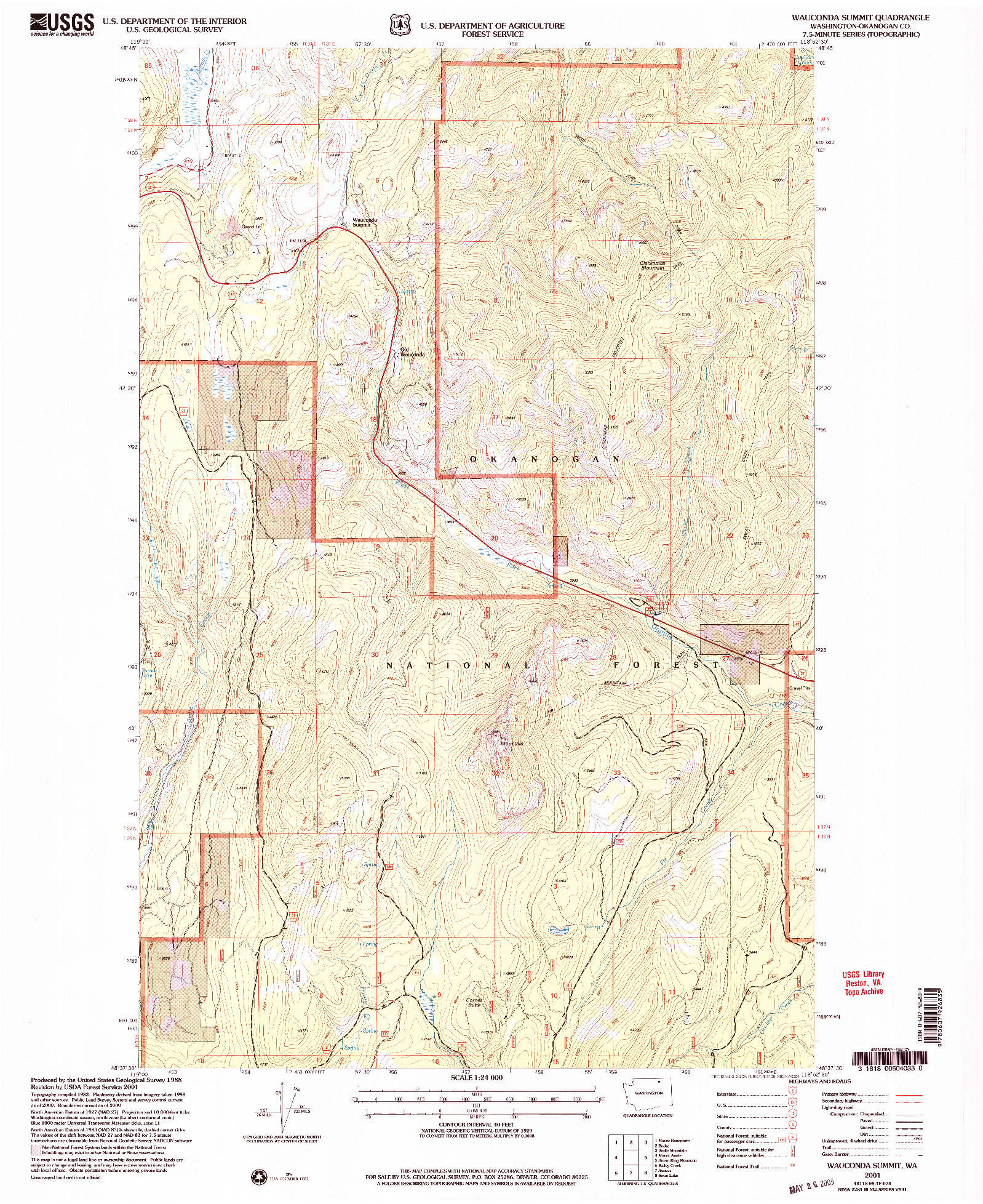 USGS 1:24000-SCALE QUADRANGLE FOR WAUCONDA SUMMIT, WA 2001