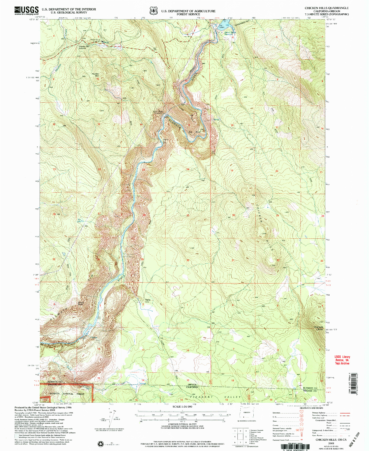 USGS 1:24000-SCALE QUADRANGLE FOR CHICKEN HILLS, OR 2001