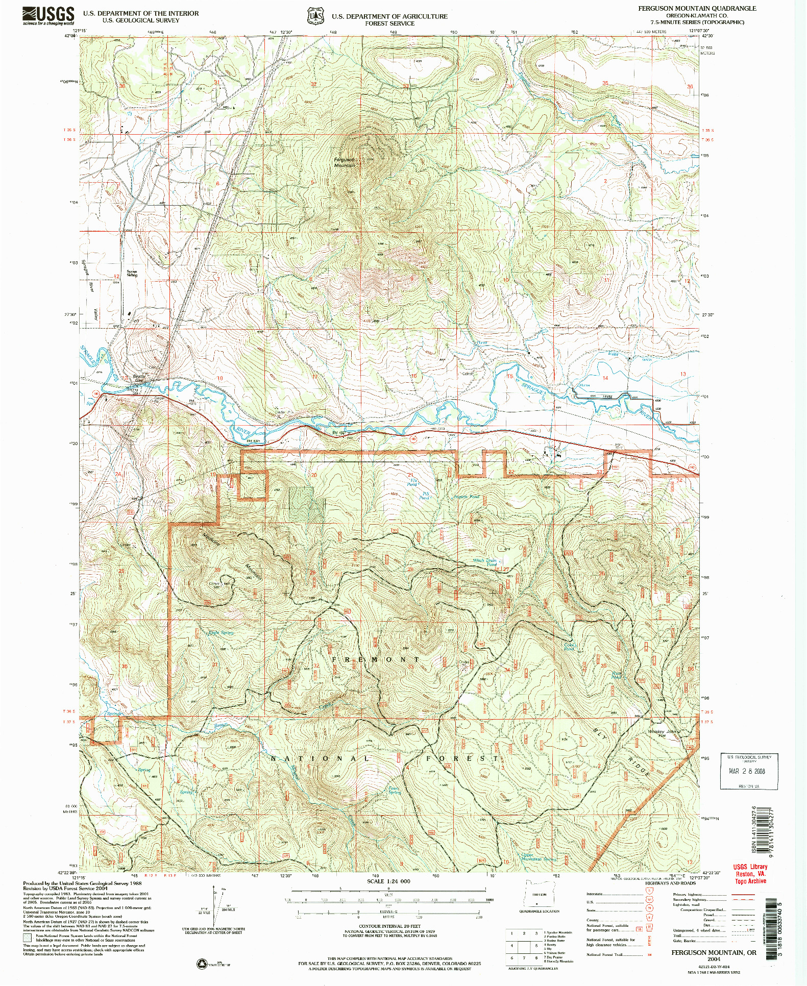 USGS 1:24000-SCALE QUADRANGLE FOR FERGUSON MOUNTAIN, OR 2004