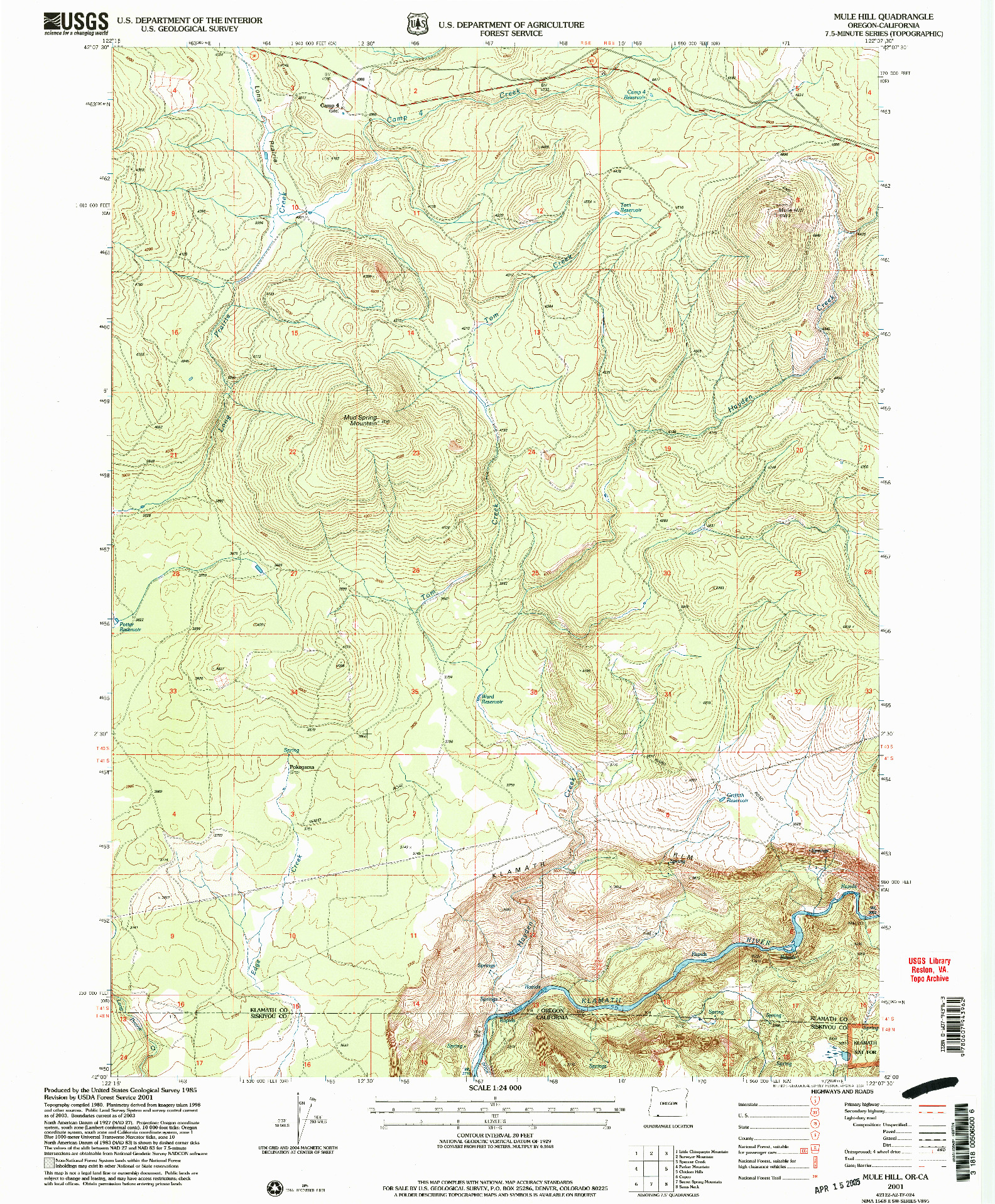 USGS 1:24000-SCALE QUADRANGLE FOR MULE HILL, OR 2001