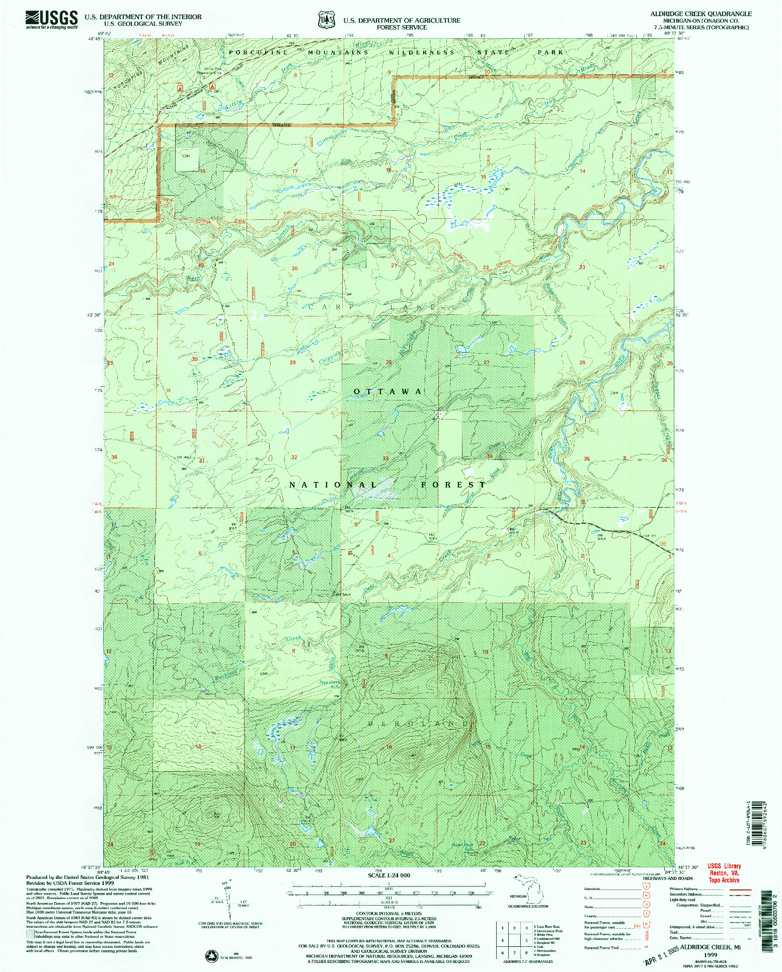 USGS 1:24000-SCALE QUADRANGLE FOR ALDRIDGE CREEK, MI 1999